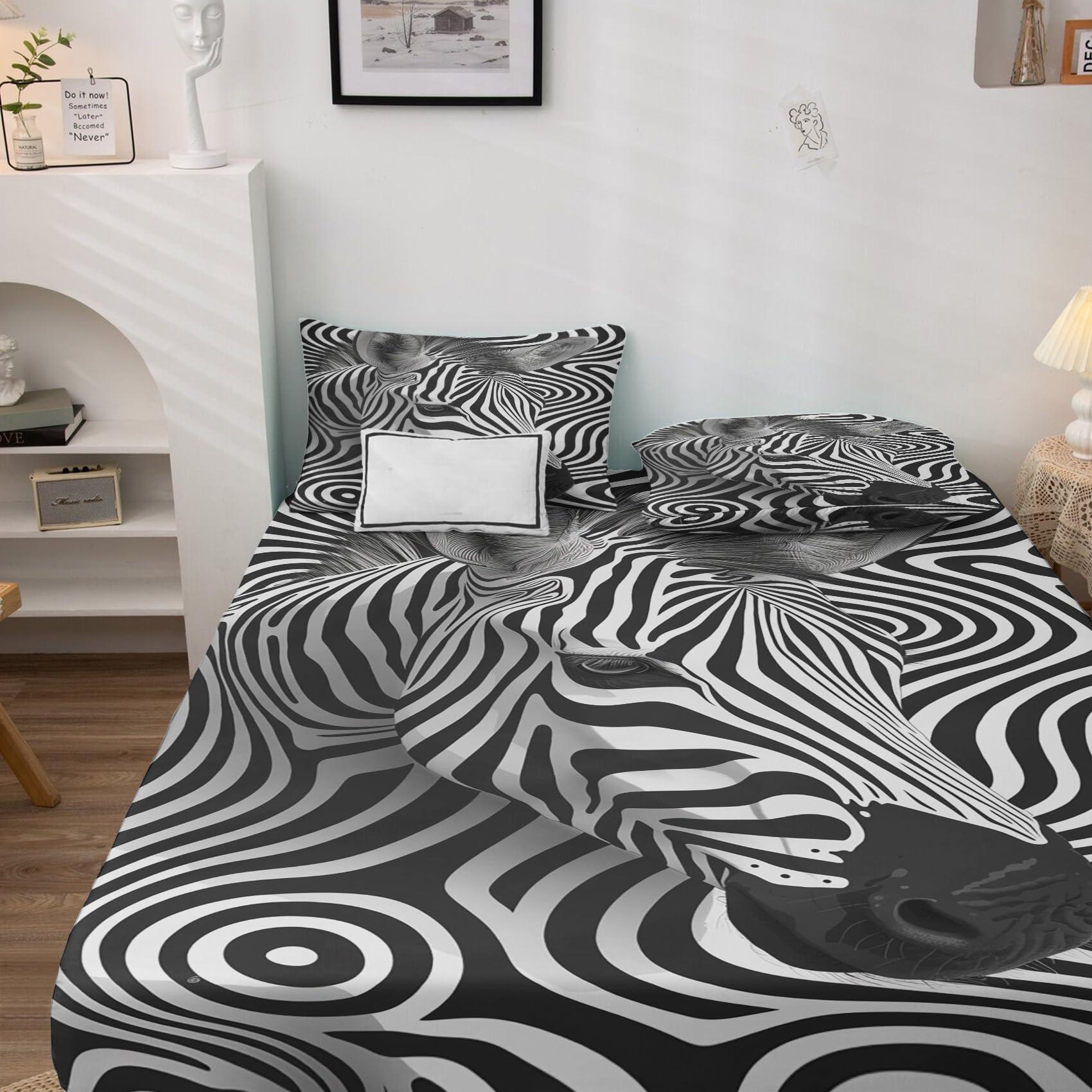 THYUNQ THYUNQ Zebra Print Sheets King Size Bed, Black and White Abstract Pattern Sheet Set - 12 Inch Deep Pocket, Super Soft Microfiber Printed Bedding Sheets & Pillowcases 4 Piece