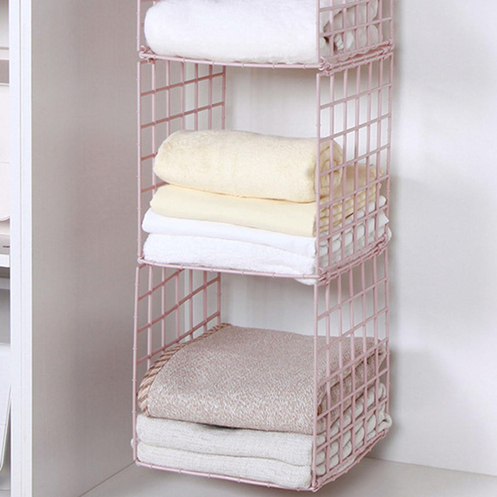 Yuezhongoo Yuezhongoo Hanging Closet Organizer, 3 Tier Pink Closet Shelves Plastic Closet Shelf Closet Organizers and Storage for Clothing Sweaters Shoes Handbags