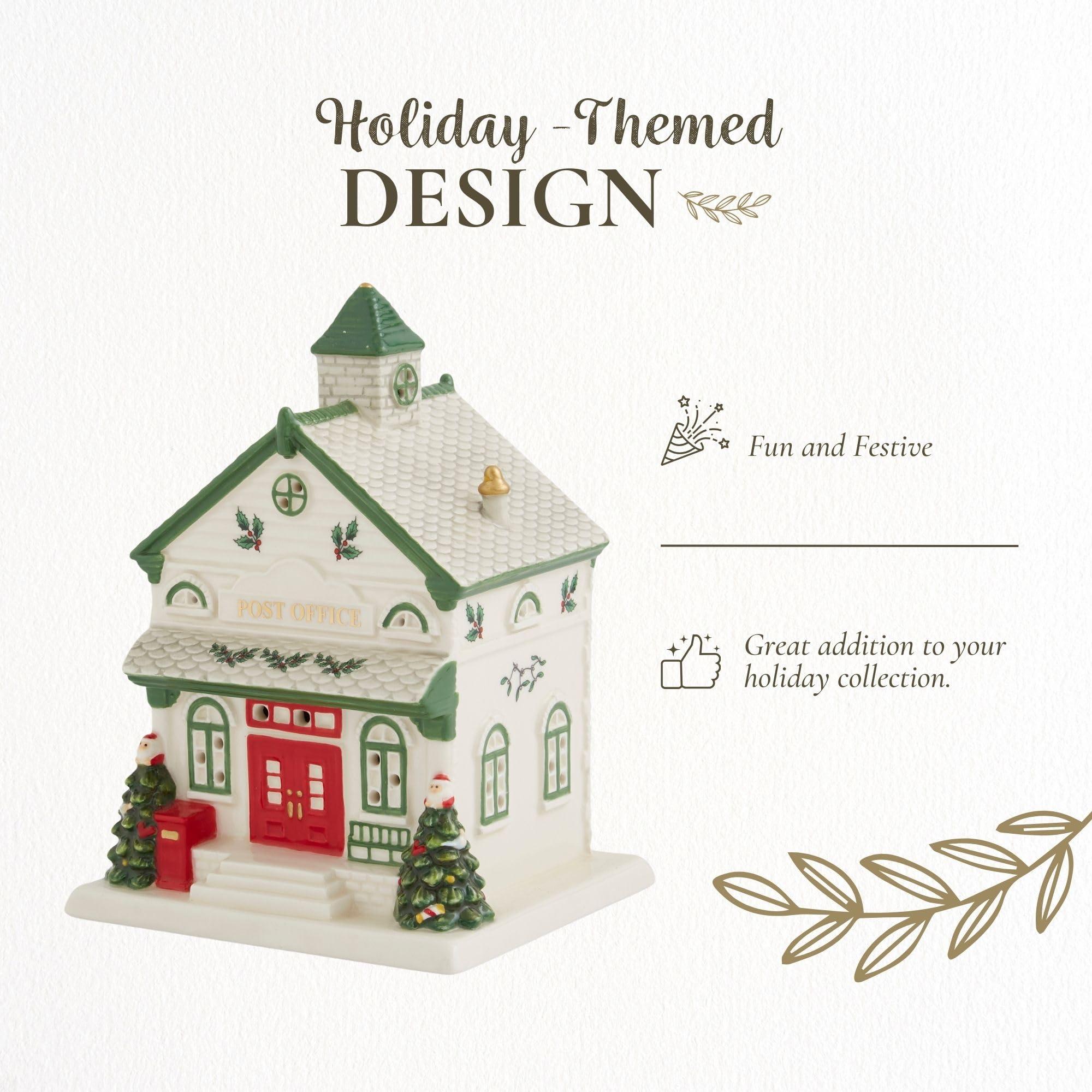 Spode Spode Christmas Tree Miniature Christmas Village Figural Decoration, LED Lighted Christmas Village Set, Ceramic Holiday Decor - Dolomite Christmas Collectible for Indoor Display (Post Office)