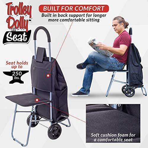 dbest products dbest products Trolley Dolly with Seat, Black Shopping Grocery Foldable Cart Tailgate
