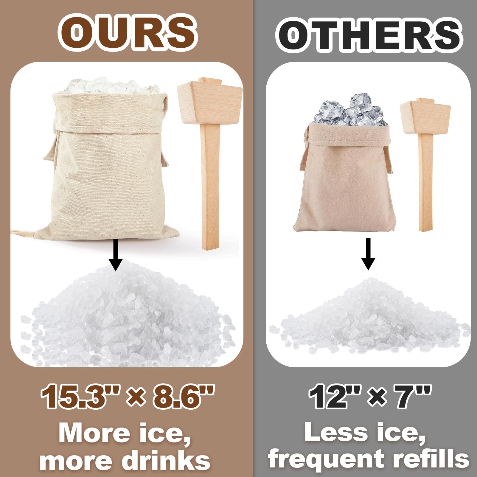 ANPHSIN Professional Lewis Ice Bags with Mallet Set,15.3 8.6 In Reusable Canvas Ice Crusher Bags with Wooden Mallet for Home Kitchen Bar Party Ice Crushing