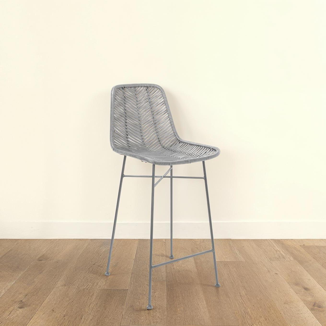 Bloomingville Bloomingville Boho Rattan and Metal Bar Stool, Grey and Black