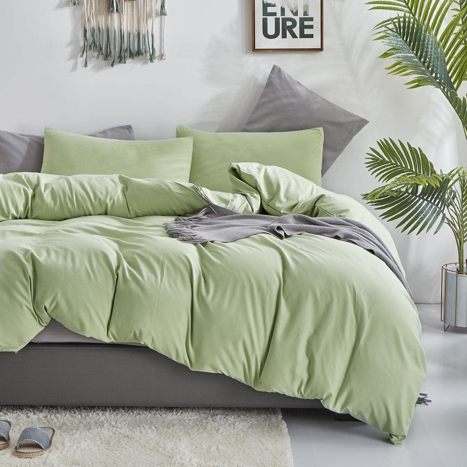 KAREVER KAREVER Sage Comforter Set Full Green Bedding Set Women Solid Sage Green Bed Comforter Set Plain Sage Breathable Blanket Teens Light Sage Green Lightweight Quilts Set Full Size All Green Comforter