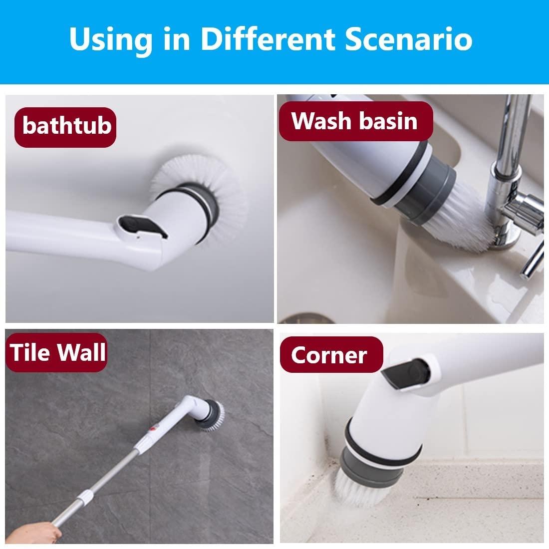 iW899Bytto Electric Spin Scrubber, Electric Cleaning Brush Scrubber 360 Cordless Power Cleaning Brush with Telescopic Rod Handle, Portable Spin Scrubber for Cleaning Kitchen, Floor, Toilet, 3 Brushes & a Holder