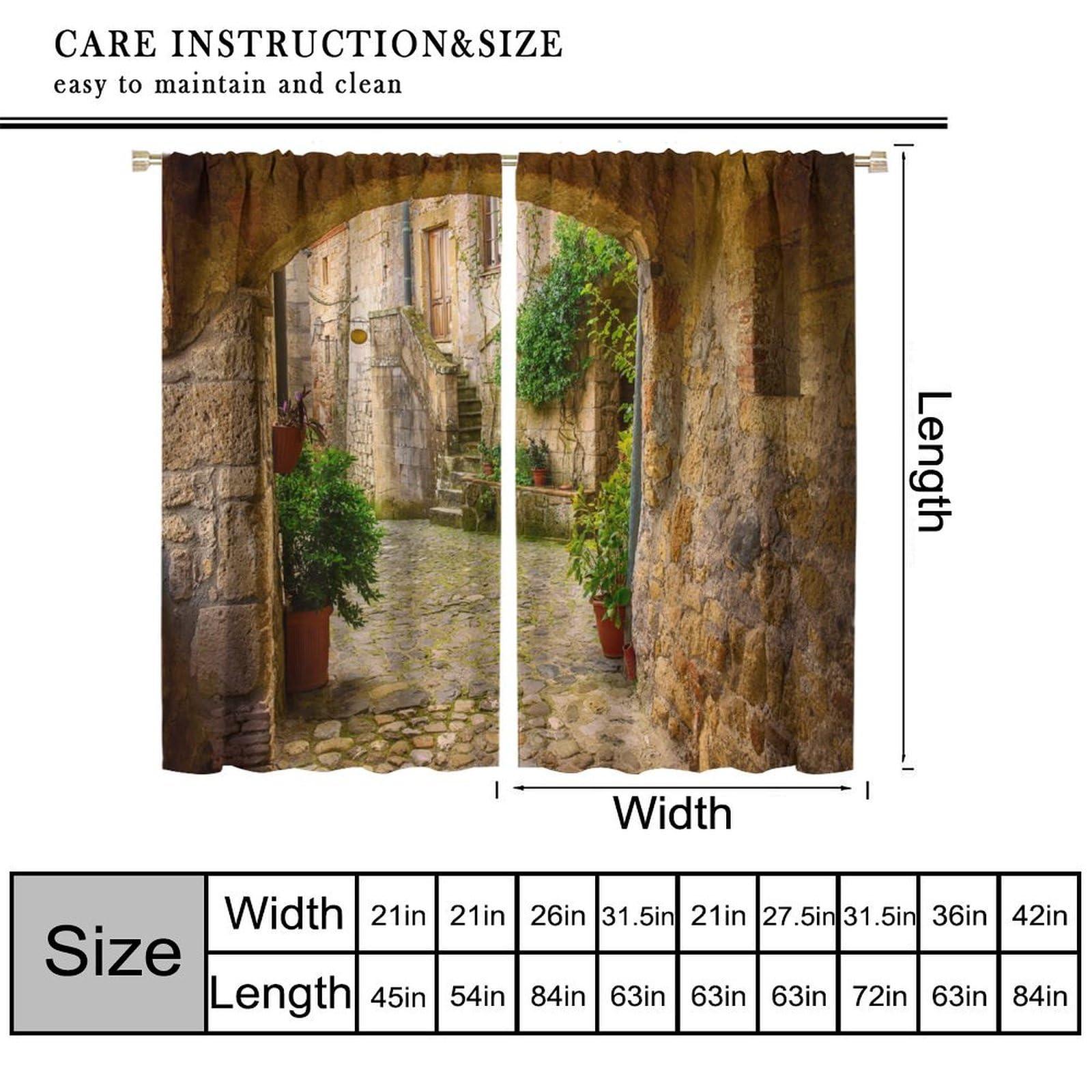ZhiRain Scenery Kitchen Italian Curtains, Landscape from Door Antique Style Stone Village Tuscany Italian Valley, Blackout Rod Pocket Window Drapes 2 Panel Set for Kitchen Cafe Decor 63x72in
