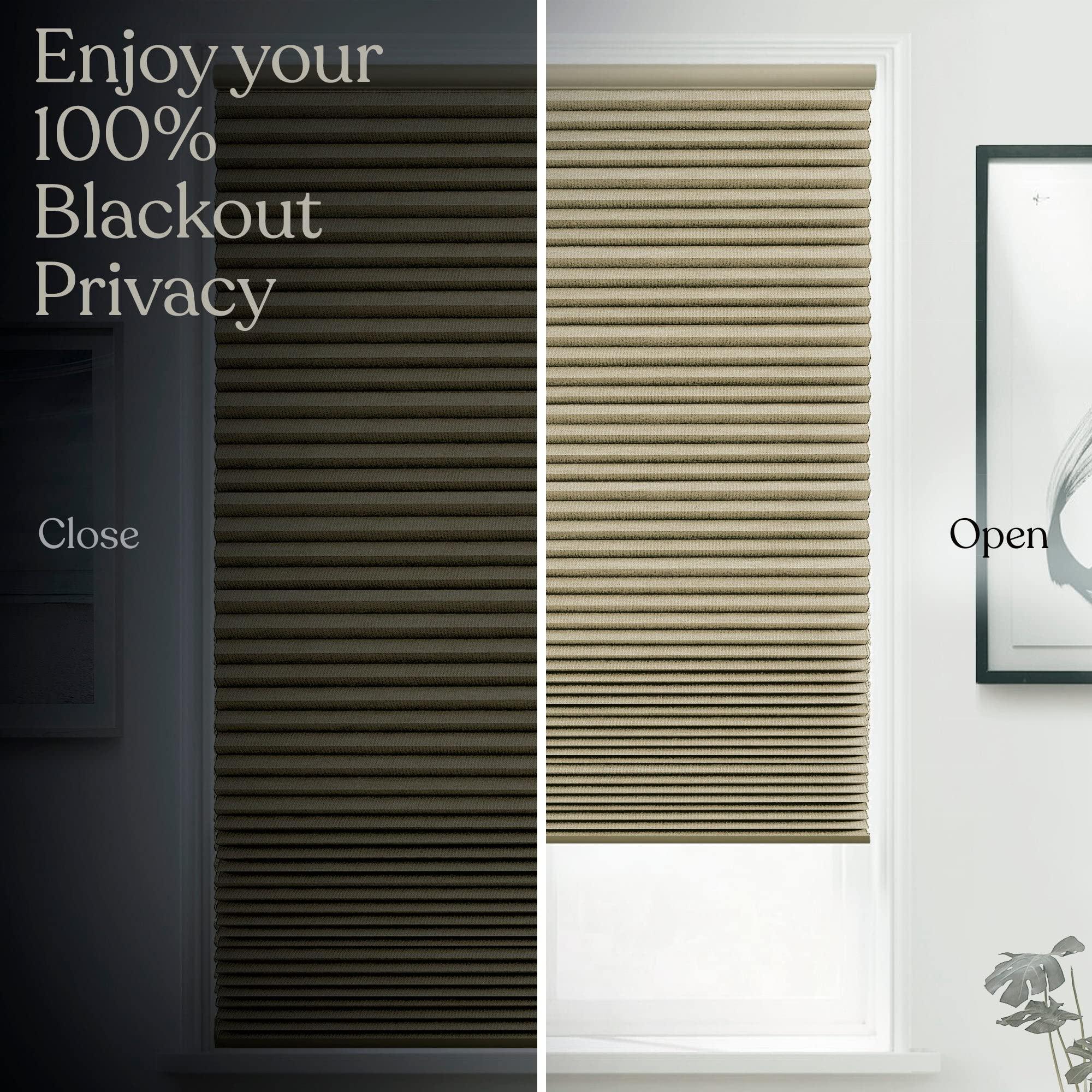 Mood MOOD Blackout Cellular Shades | Luxury Meets Function | Cordless, Extra Large 1.5 Inch Cells, Insulation, Acoustic Comfort | Honeycomb Blinds for Windows | Amber | 39.5" Width x 24" Height