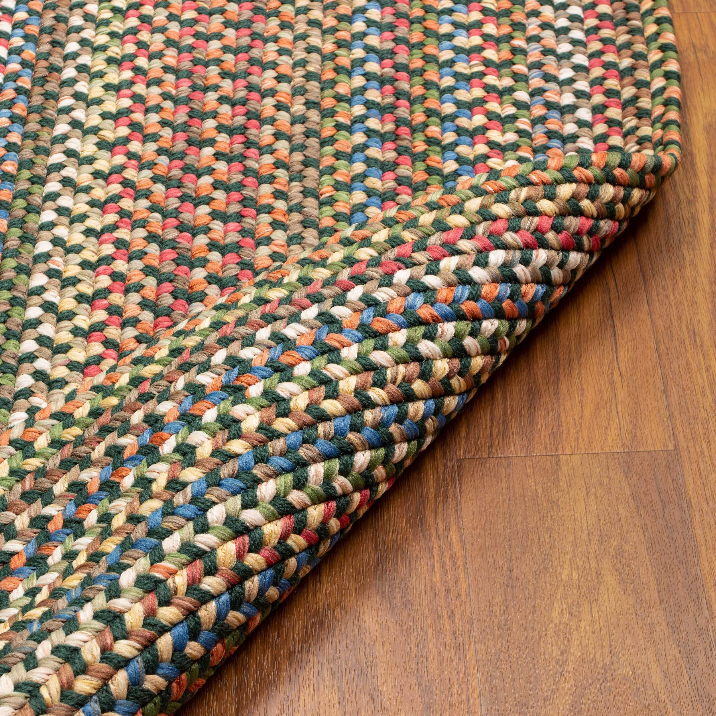 Super Area Rugs Super Area Rugs Roxbury American Made Braided Rug for Indoor Outdoor Spaces, Spruce Green/Natural Multi, 3' X 5' Oval