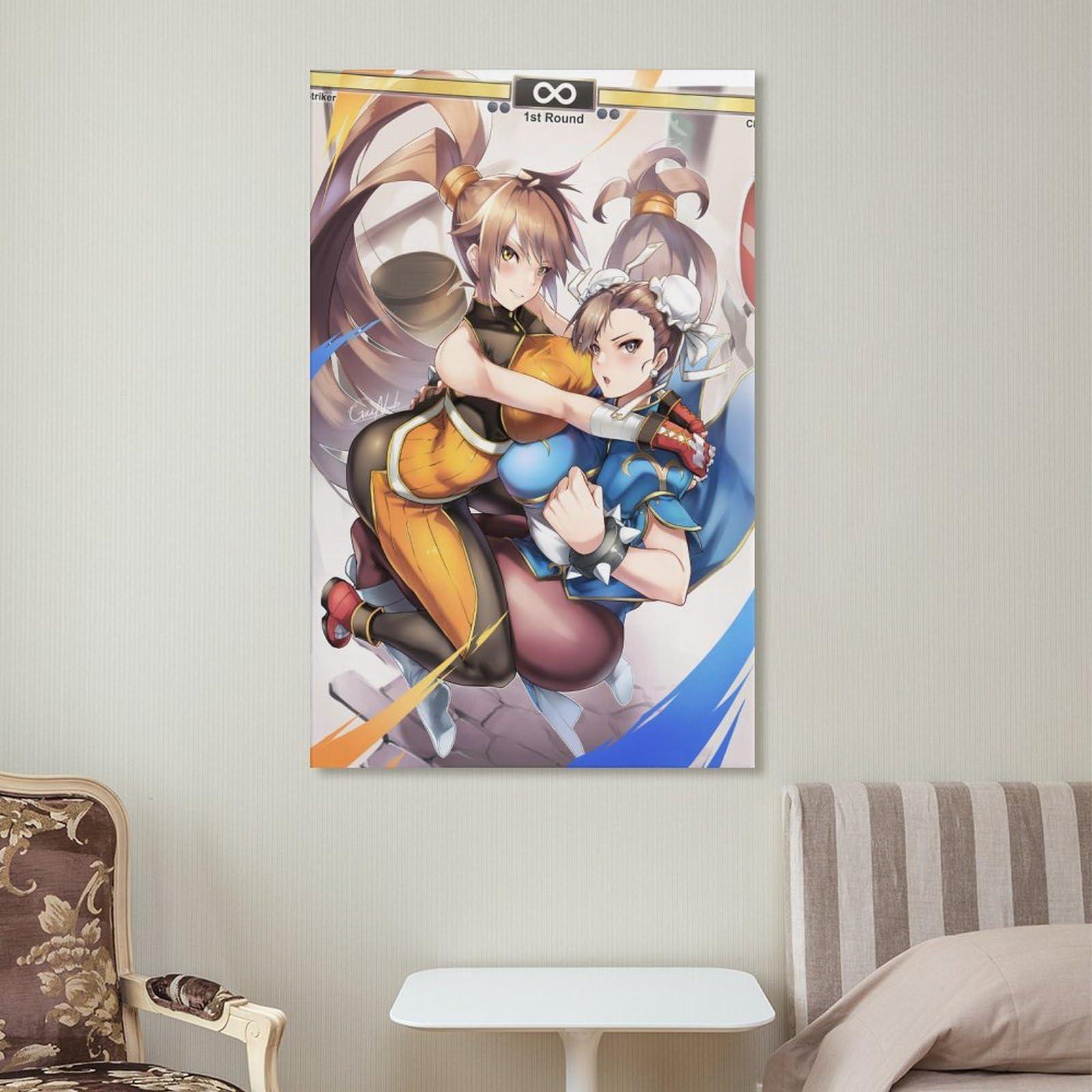 DFJHAZGT DFJHAZGT Street Fighter Game Posters Chun Li & Striker Sexy Anime Aesthetic Posters Poster Decorative Painting Canvas Wall Art Living Room Posters Bedroom Painting 20x30inch(50x75cm)