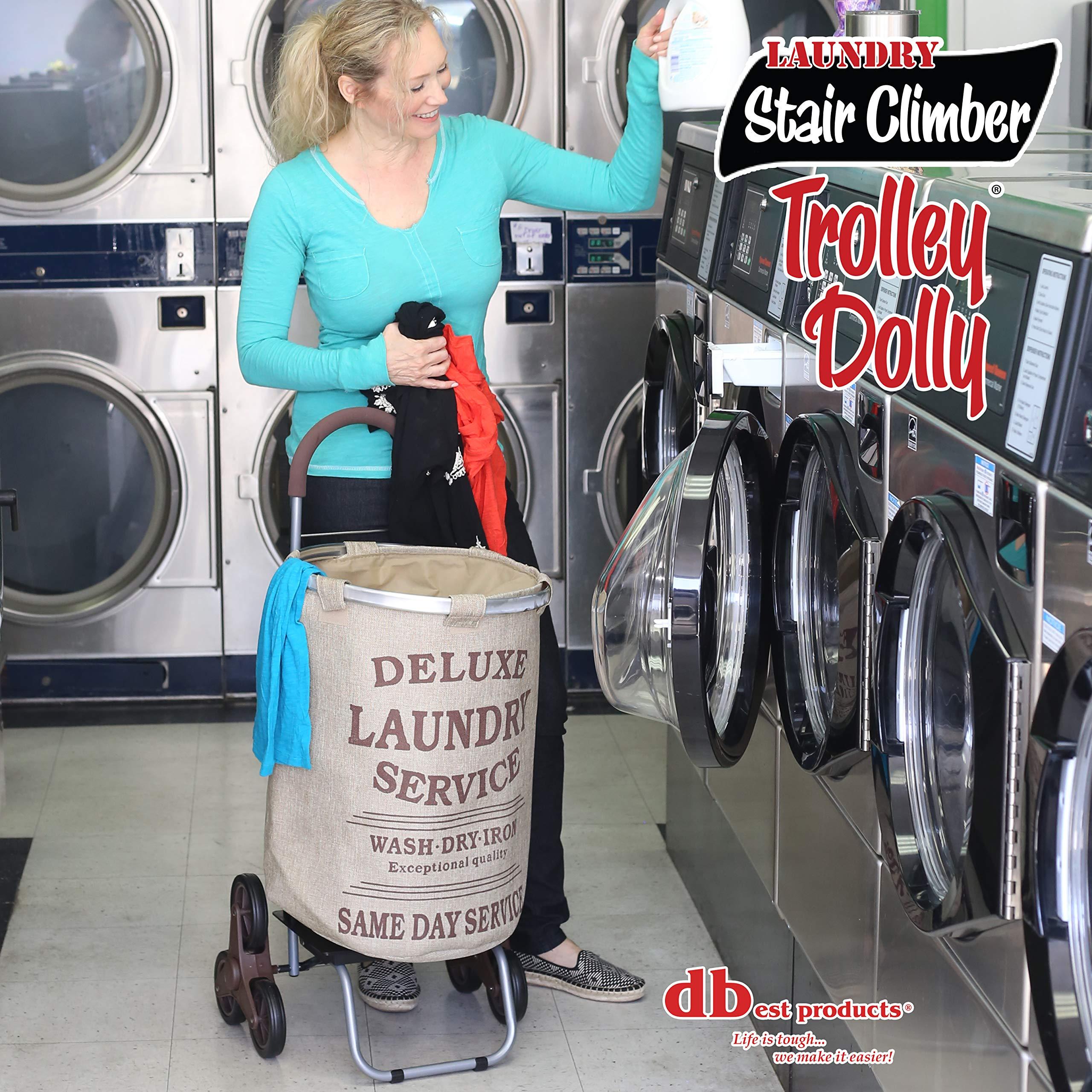 dbest products dbest products Stair Climber Laundry Trolley Dolly, Beige Laundry Bag Hamper Basket cart with wheels sorter