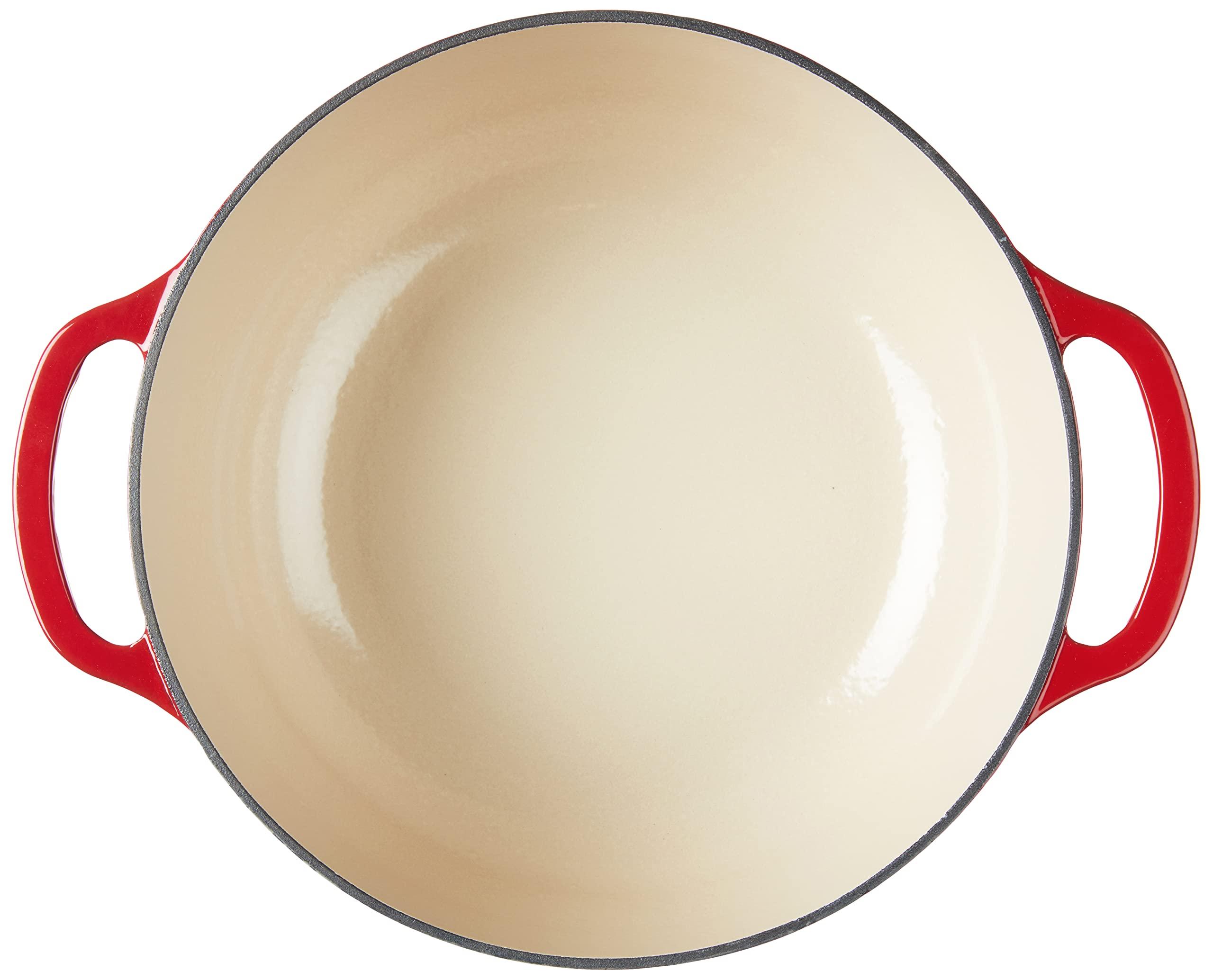 Lodge Lodge EC7D43 Enameled Cast Iron Dutch Oven, 7.5-Quart, Island Spice Red & Cast Iron Skillet with Red Silicone Hot Handle Holder, 12-inch