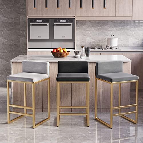 Lsoiup Bar Stools Set of 1/2 Modern Metal Bar Stools with Golded Footrest Velvet Dining Bar Chairs Seat for Kitchen Island