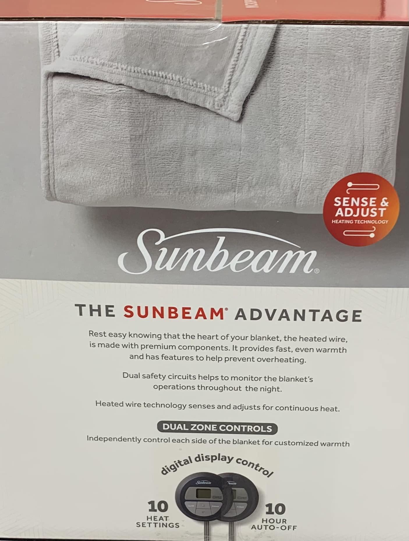 Sunbeam Sunbeam Microplush Queen Electric Heated Blanket with Preheat Feature Two Digital Controller 10-Heat Settings Auto Shut-Off , UL Certified for Safety, Legion Blue, King