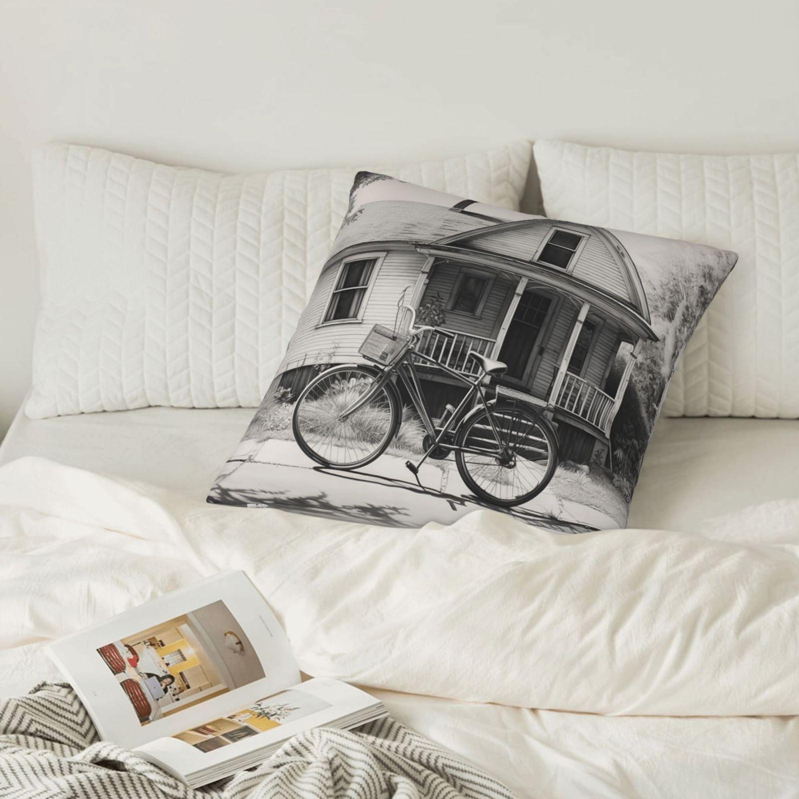 VTCTOASY VTCTOASY Decorative Throw Pillow Covers 20\"x20\" Square Pillow Covers Old Bicycle Throw Pillow Cover for Sofa Double Sided Plush Pillow Case Cushion Case for Living Room