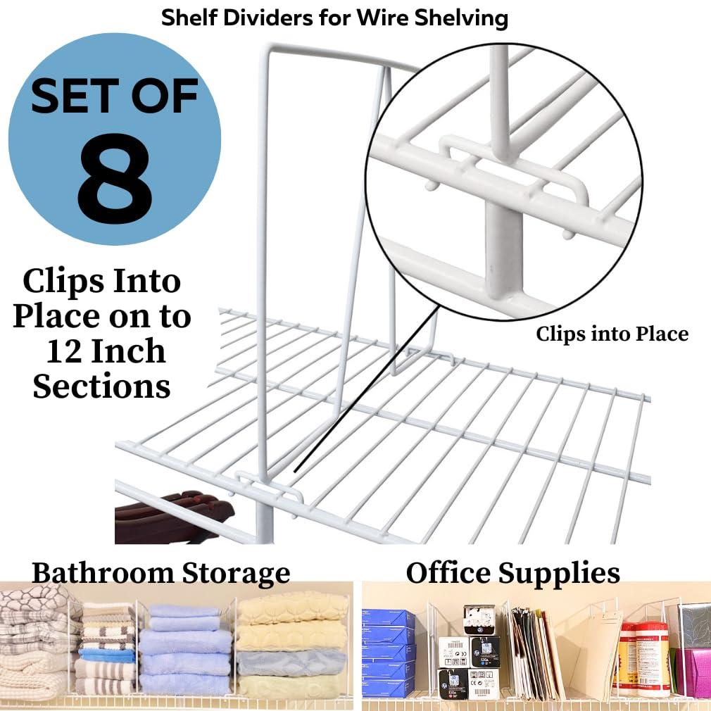 Evelots Evelots Tall Wire Shelf Dividers -8 Pack- Closet Storage & Organization for Office/Pantry/Garage Shelf Separator - Easy Clip-No Tool - Solid Coated Steel