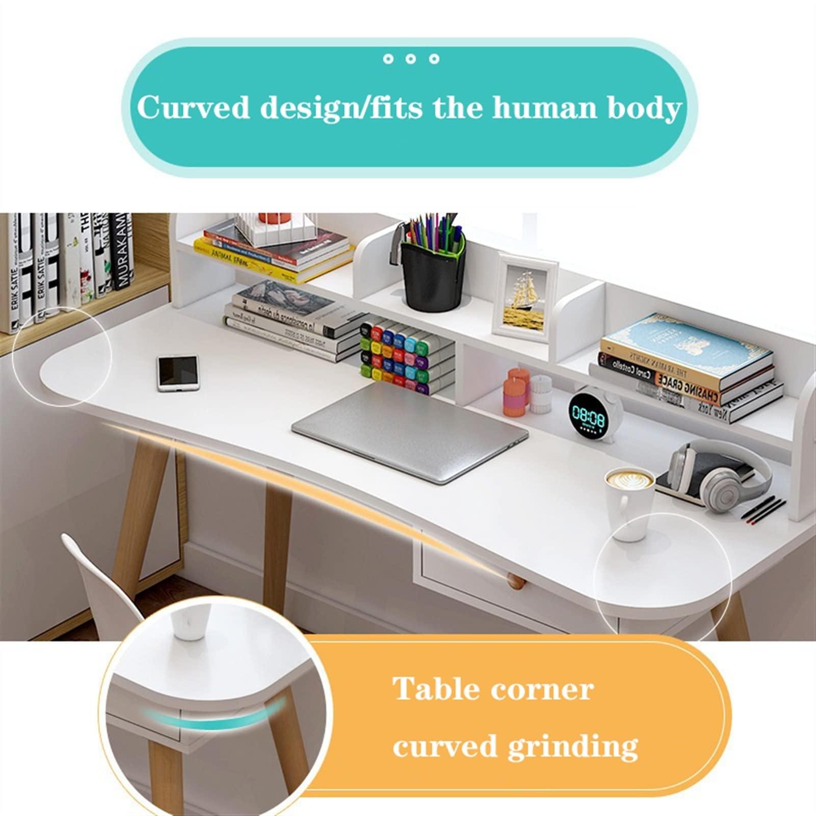 SUNESA SUNESA PC Desk White Modern Minimalist Desk with Wood Leg Desktop PC Laptop Desk with Storage Rack Home Bedroom Furniture Dormitory Student Writing Desk Office Desks