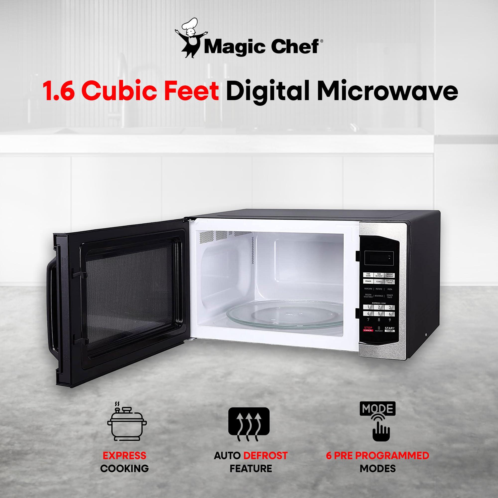 Magic Chef Magic Chef Countertop Microwave Oven, Small and Compact, 1100 Watt, 1.6 Cu Ft, Steel