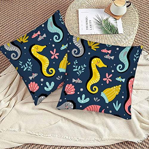 IBILIU IBILIU Cartoon Sea Animals Pillow Covers 26x26 Inch Set of 2,sea horse sea shells fish ocean animals Polyester Throw Pillow Cases Cushion Covers for Bedroom,Sofa,Couch - No Insert