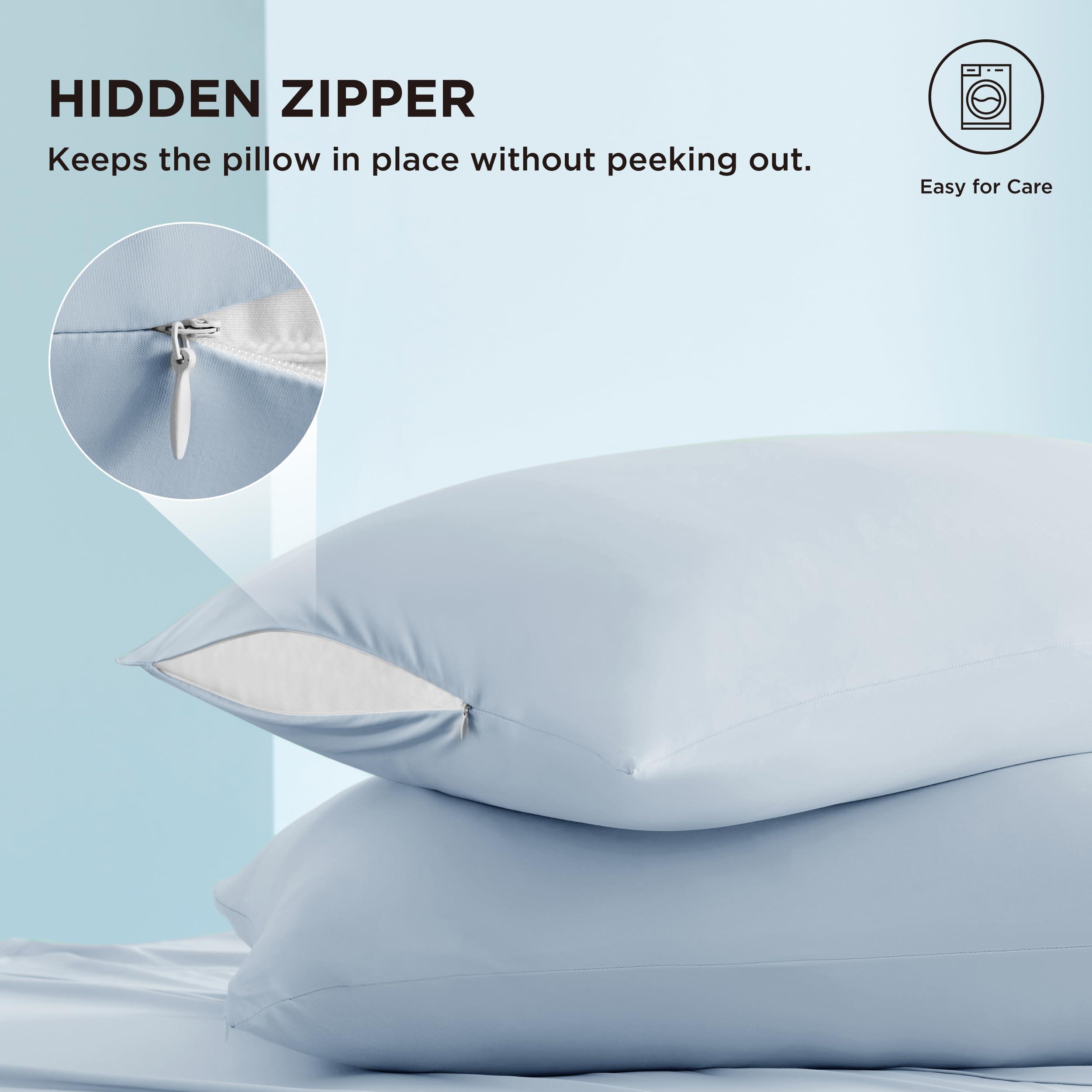 Bedsure Bedsure Cooling Pillow Cases Queen Size Set of 2, Cool Pillowcases for Hot Sleepers and Night Sweats, Silky Soft & Breathable Cold Pillow Covers with Hidden Zipper, Blue, 20x30 Inches