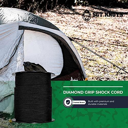 SGT KNOTS SGT KNOTS Diamond Grip Black Bungee Cord - 100% Stretch Elastic Cord and Absorbent Bungee Shock Cord for Camping, Kayak Deck, Crafting (1/4\" x 50ft)