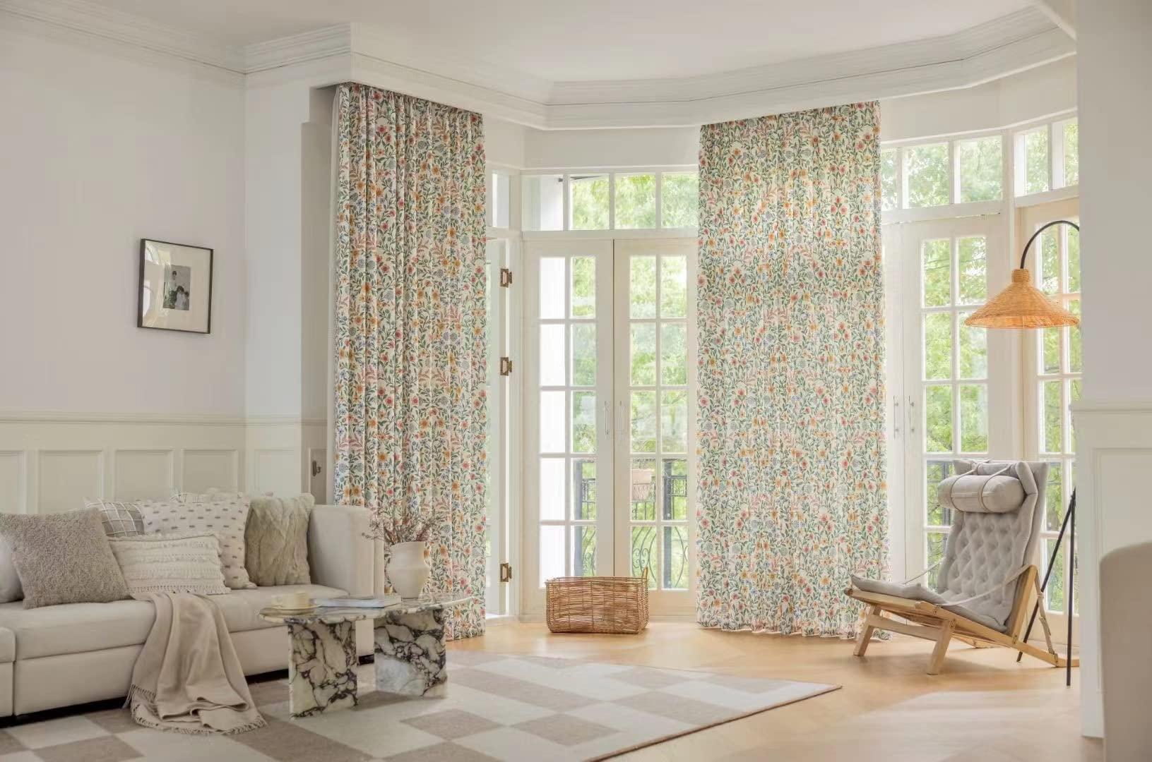 ILUOGUDU Linen Farmhouse Curtains for Living Room 72 Inch Length Floral Print Window Curtains Semi Blackout Drapes for Bedroom Country Room Darkening Curtain 1 Panel (Back Tab Curtains, 84"W x 72"L)