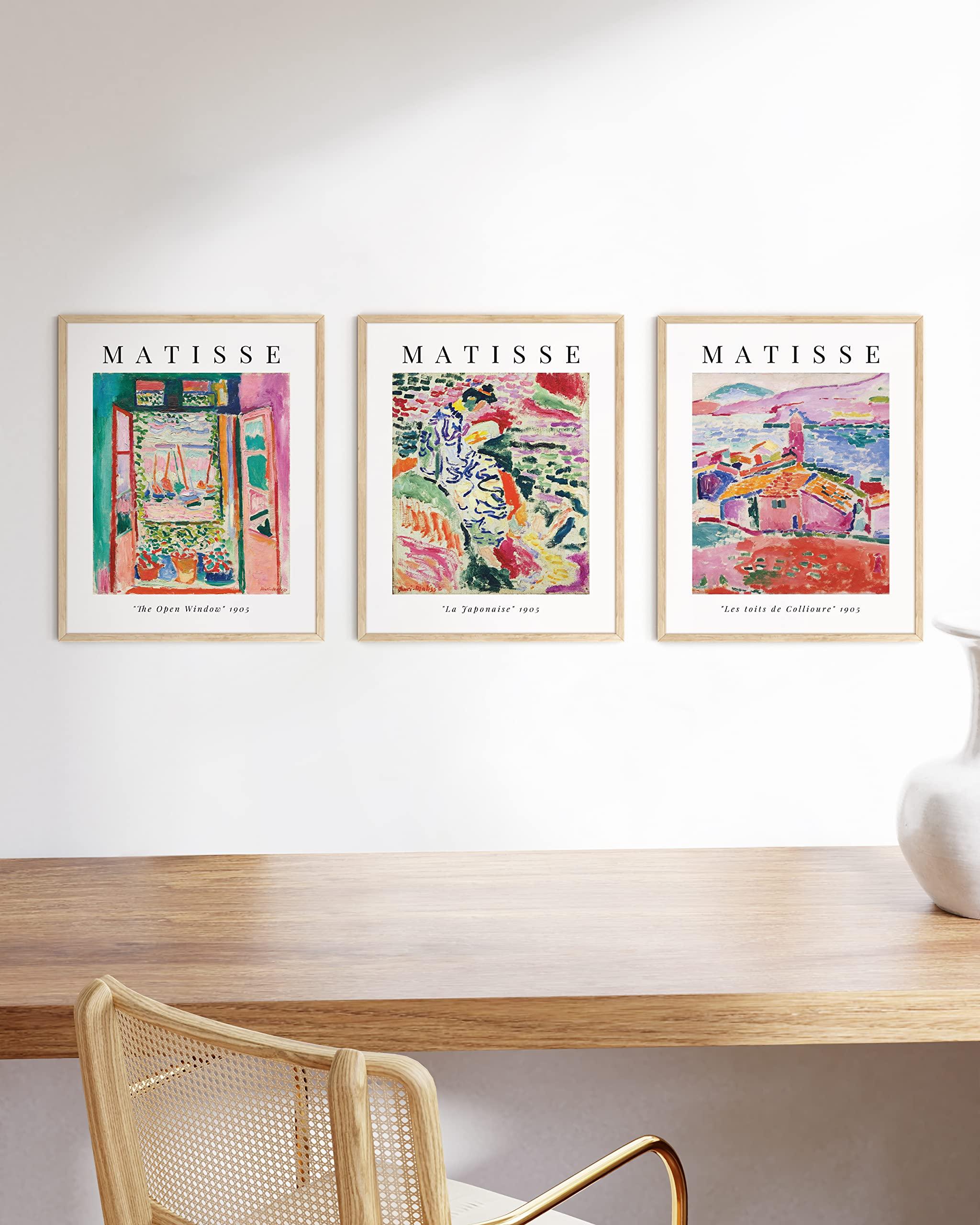 HAUS AND HUES HAUS AND HUES Matisse Wall Art - Set of 3 Artist Prints 3 Piece Wall Art, Henri Matisse Wall Art, Wall Art Set of 3 Mattise Art (Beige Frame, 16x20)