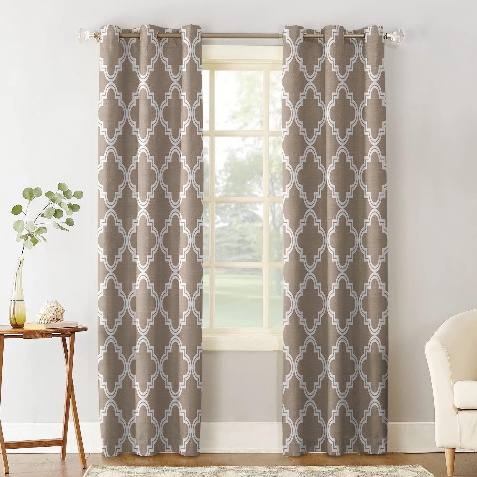 BOBOWUNY BOBOWUNY Quatrefoil Moroccan Pattern Blackout Curtains 96 Inches Length, Geometric Beige Morocco Window Treatment Thermal Insulated Drapes for Bedroom Living Room 2 Panels 104x96 Inches