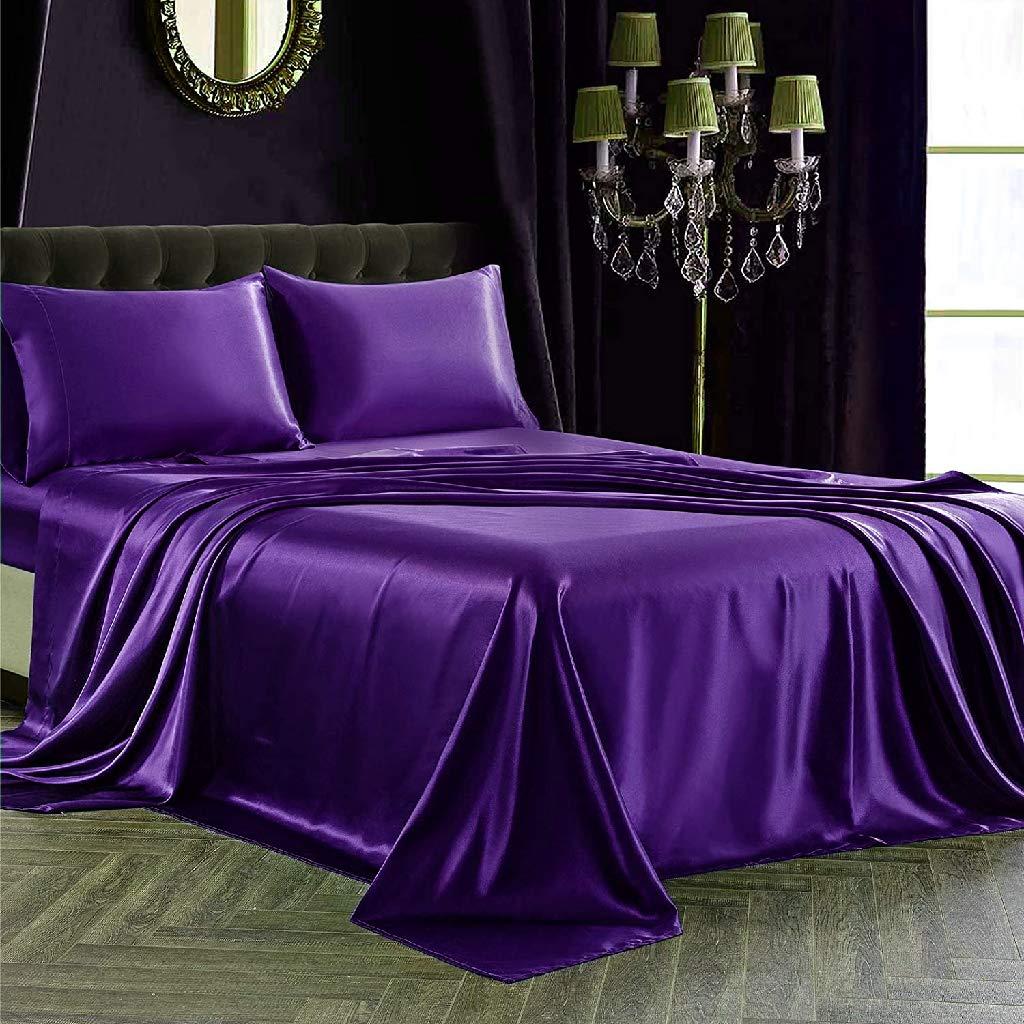 Sheets N More Satin Sheet Set Oversized Queen 6 Pieces Plum Sheet Set with 4 Pillowcases, 18\'\' Deep Pocket Fitted Sheet, Flat Sheet, Satin Sheet Set for Hair & Skin
