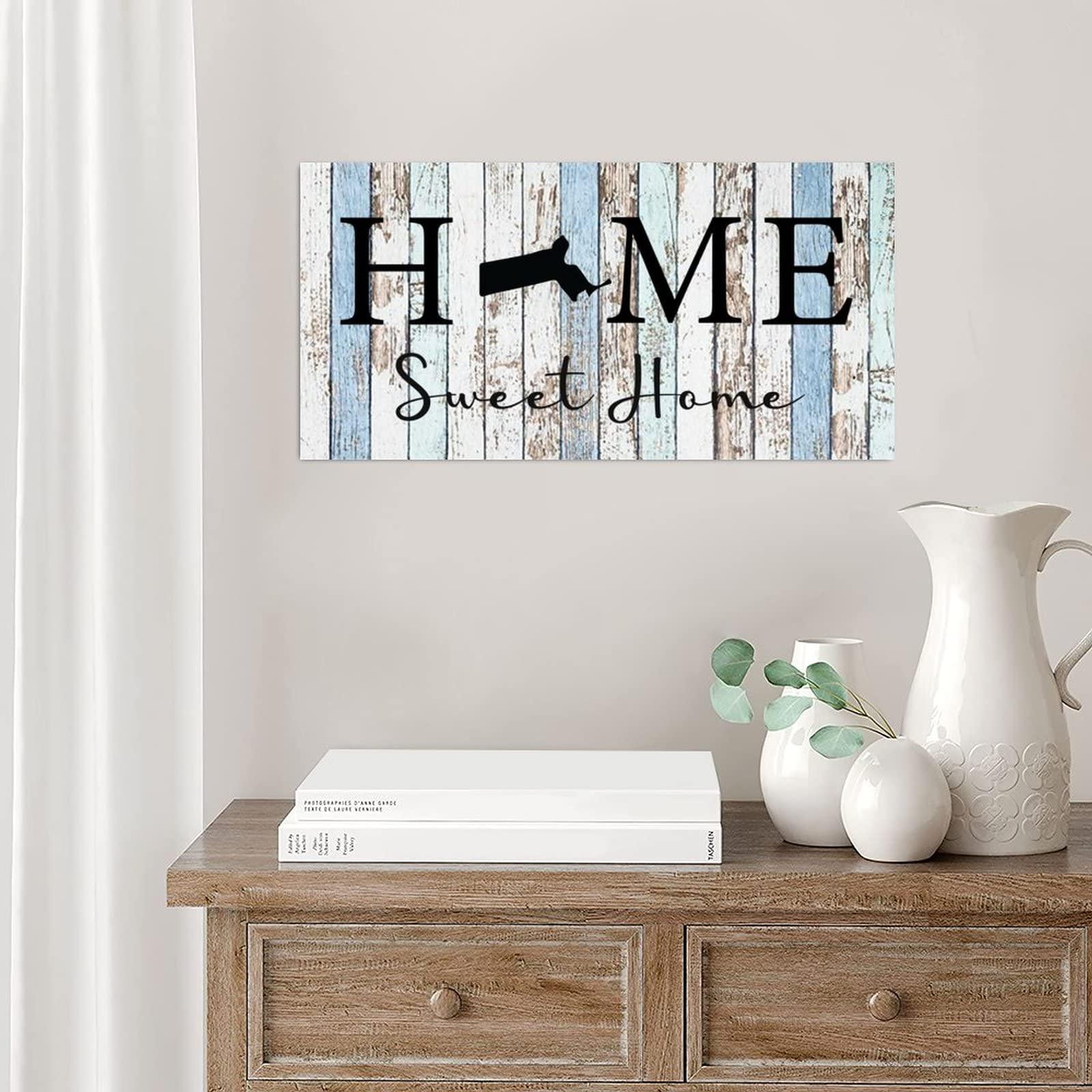 Alioyoit Rustic Wood Pallet Sign Plaque Home Sweet Home Massachusetts State Retro Wood Wall Hanging Door Plaque Rustic Wood Wall Sign Welcome Sign Wall Hanging Decorations for Living Room Bedroom 6x12 Inch