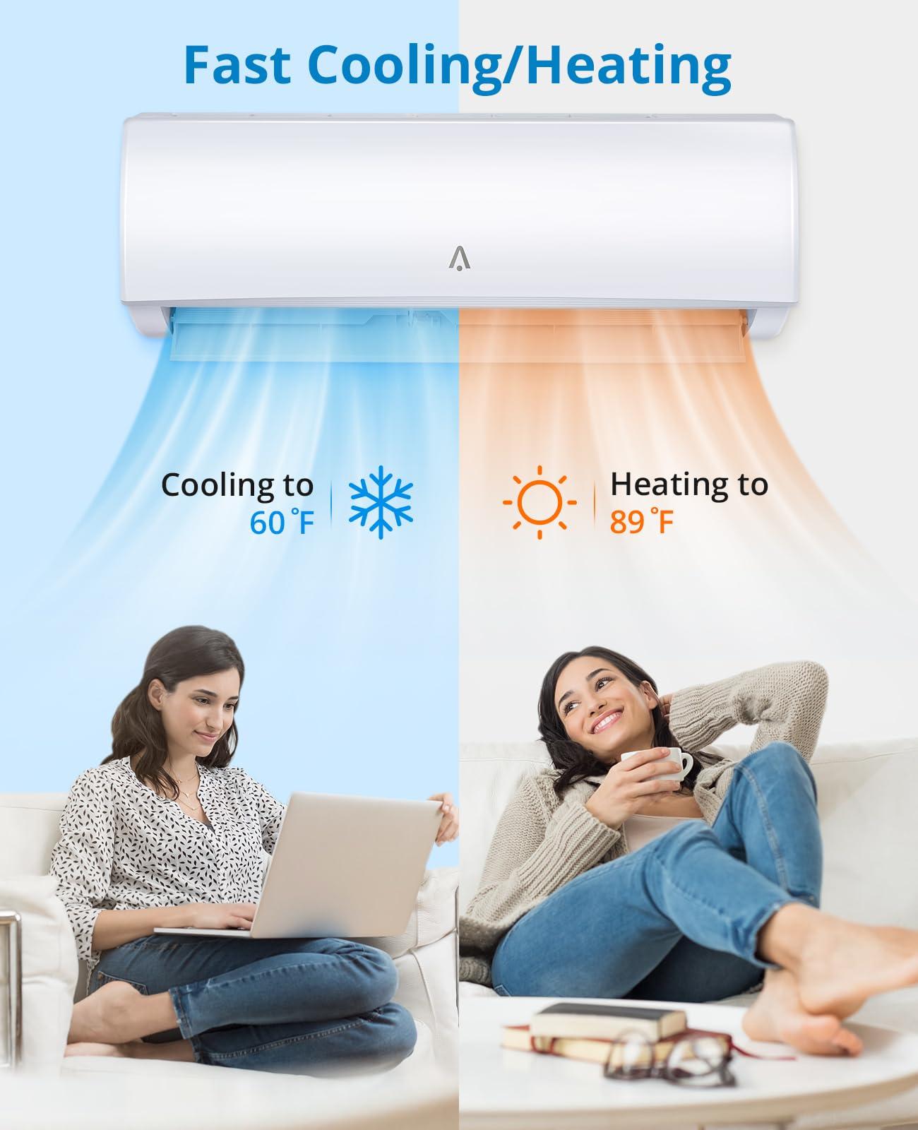 Litake Litake 18,000 BTU Split Air Conditioner, Split AC/Heating System 19 SEER Split-System Air Conditioner Inverter, Cooling up to 1250 Sq.Ft, Wall Mount Ductless Mini Split A/C, Full Installation Kit
