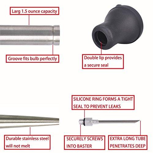 Home Servz Home Servz Deluxe 304 Stainless Steel Turkey Baster Syringe Injector Needle With Cleaning Brush- Newest black Silicone Bulb