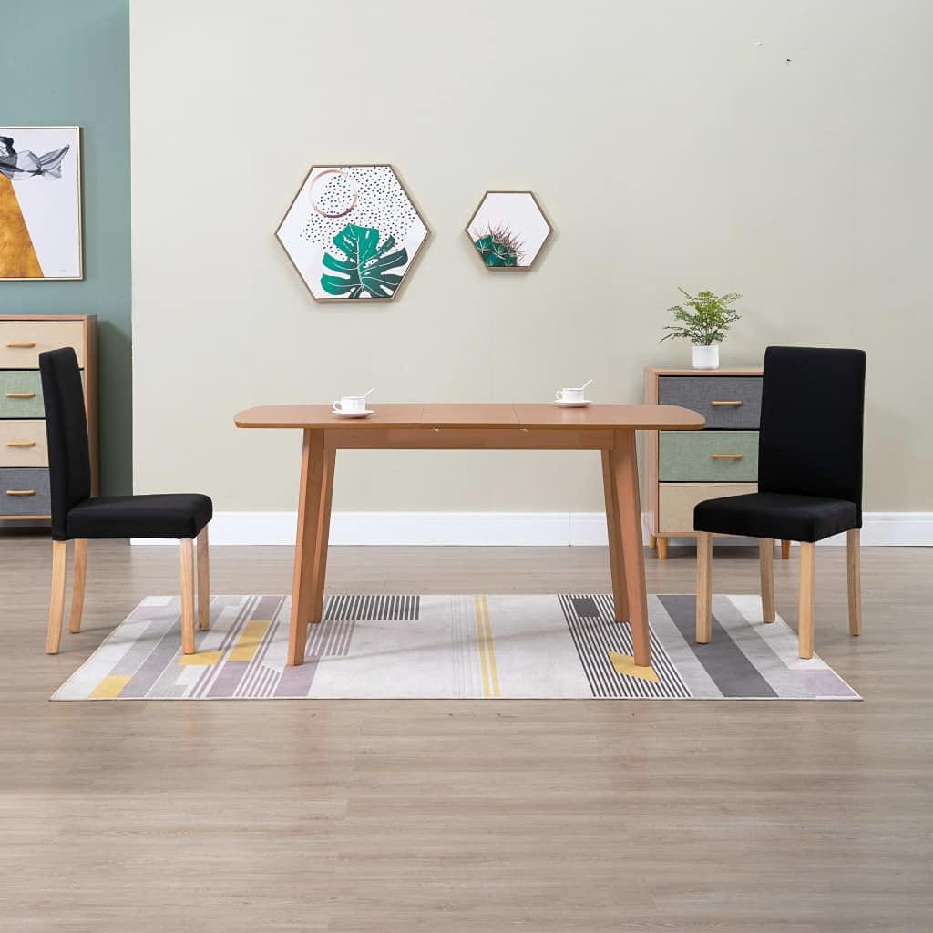 vidaXL vidaXL Dining Chairs 2 Pcs - Black Fabric Accent Side Chair with Solid Wood Legs - Ergonomic Upholstered Seating - Kitchen/Dining Room Furniture - 16.5"x20.1"x37.4"