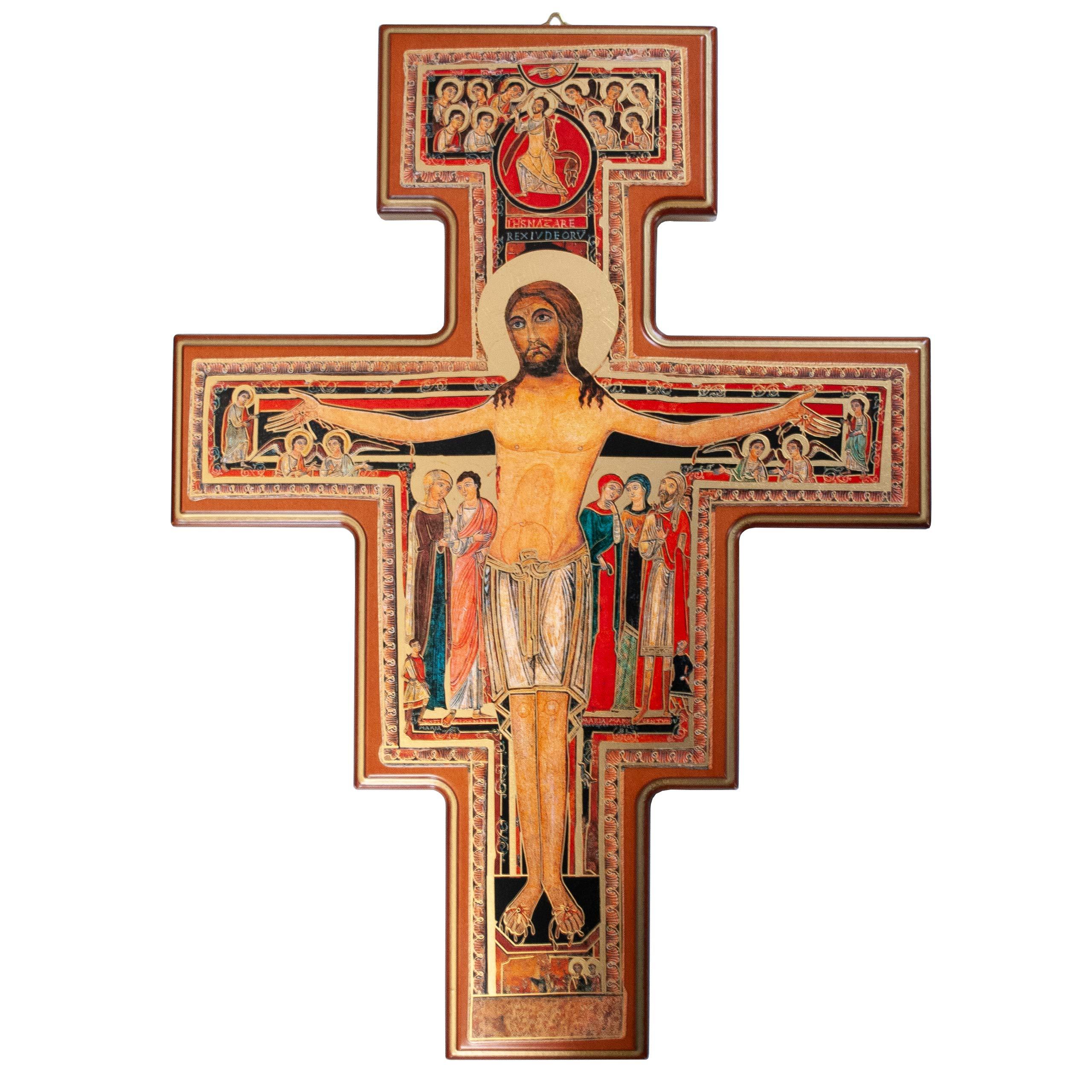 VILLAGE GIFT IMPORTERS San Damiano Cross | Large Wood Wall Cross | Beautiful Catholic Home and Office Decor | Great Wedding Gift | Franciscan Cross | Beautifully Detailed | Made in Italy