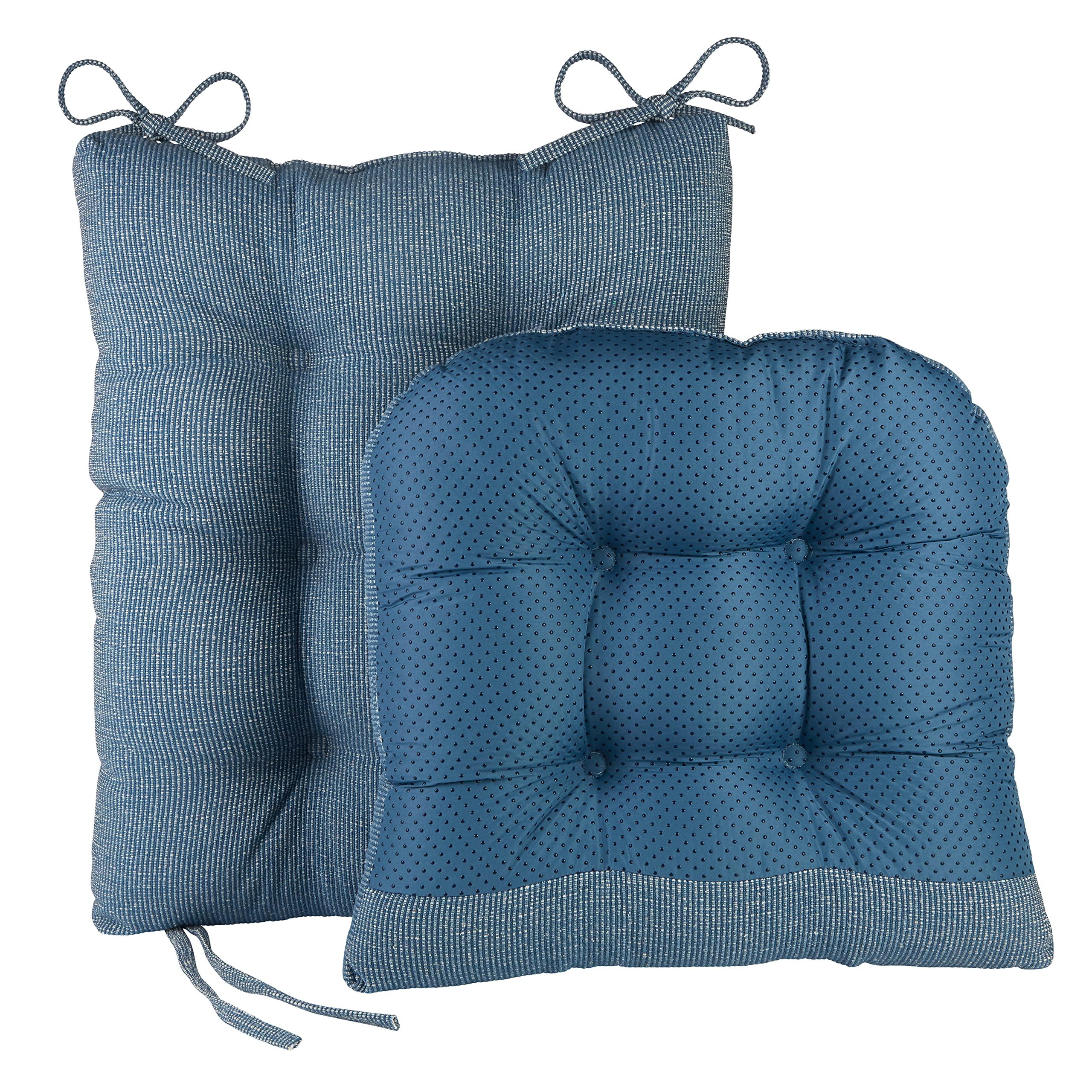 Klear Vu Klear Vu Omega Non-Slip Rocking Chair Cushion Set with Thick Padding and Tufted Design, Includes Seat Pad & Back Pillow with Ties for Living Room Rocker, 17x17 Inches, 2 Piece Set, Blue