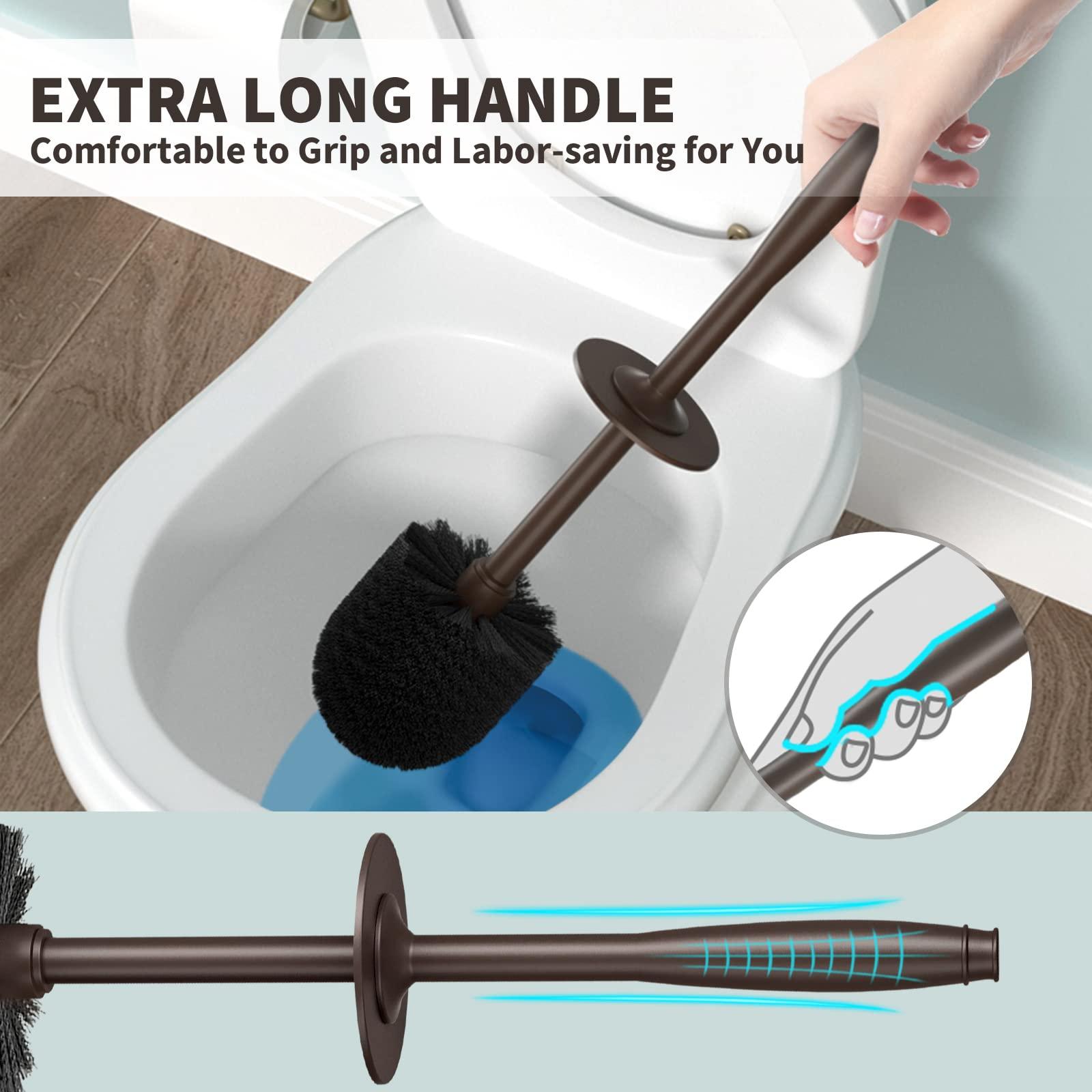 uptronic UPTRONIC Toilet Brush, Toilet Bowl Brush with Extra Long Handle Durable Bristles Toilet Scrubber and Covered Holder for Toilet Brush Set for Bathroom Cleaning (Brown, 1 Set)