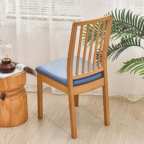 SearchI SearchI Waterproof PU Leather Seat Covers for Dining Chairs, 4 Pack Stretch Dining Room Chair Seat Covers, Kitchen Chair Seat Covers Protectors (Blue)