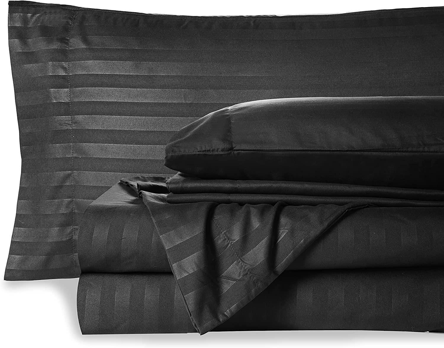 British-Linen British-Linen Sheets and Pillowcases 100% Organic Cotton, Bed Sheets 6 Piece Set, Luxury and Buttery Soft 18\" Deep Pocket Fitted Sheet, Best Comfort Sheets - Black Stripe, Full-XXL Size