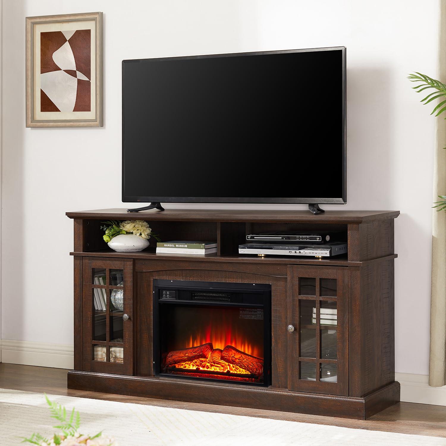 Augabam Fireplace TV Stand for TVs Up to 65 Inch,Electric Fireplace TV Console with Remote Control, TV Entertainment Center with 23 Fireplace (Espresso)
