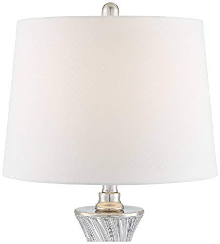 Regency Hill Regency Hill Luca Modern Table Lamps 25.5\" High Set of 2 with USB Charging Port Glass Chrome Silver Metal White Fabric Drum Shade for Living Room Bedroom House Bedside Nightstand Home
