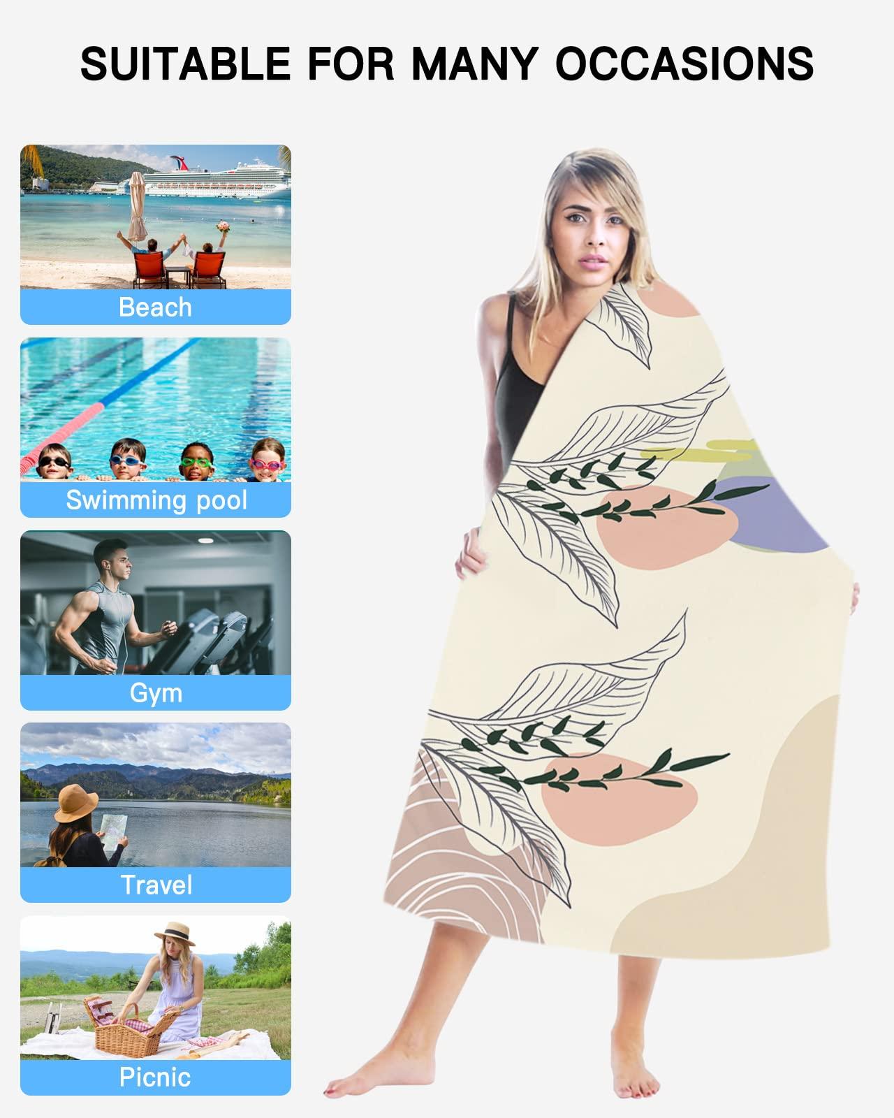 Chees D Zone Beach Towel Beach Blanket,Morandi Plant Painting Boho Style Beach Towels Quick Dry Sand Proof Oversized Towel,Abstract Modern Art Bath Towel Microfiber Travel Towels for Beach/Pool 35x71in