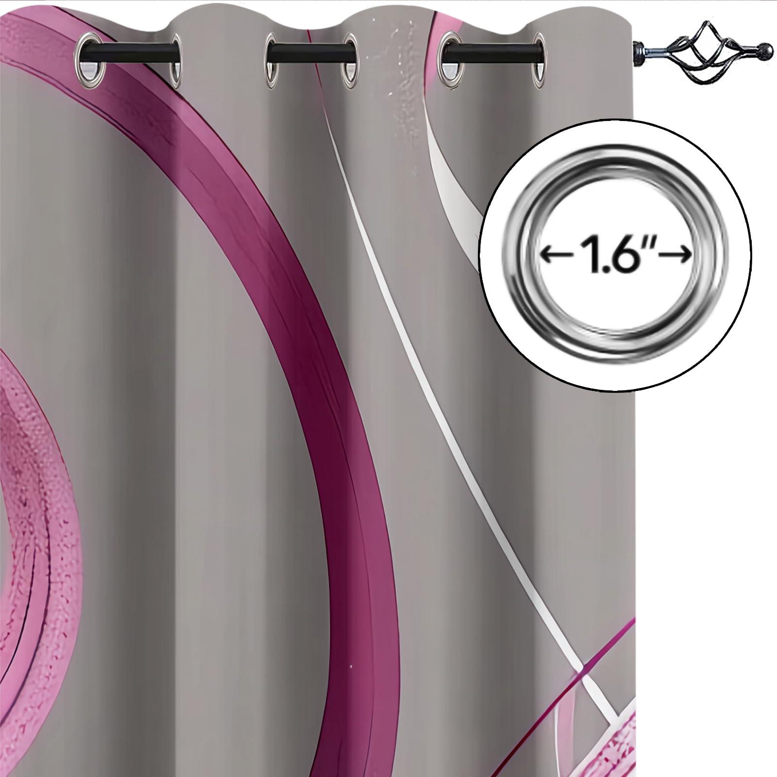 MPUTIE Modern Simple Art Grommet Window Curtains, Gray Magenta Irregular Stripes Blackout Curtains, Thick Polyester Thermal Insulated Drapes for Family Living Room Bedroom Office - 2x31.5x63Inch