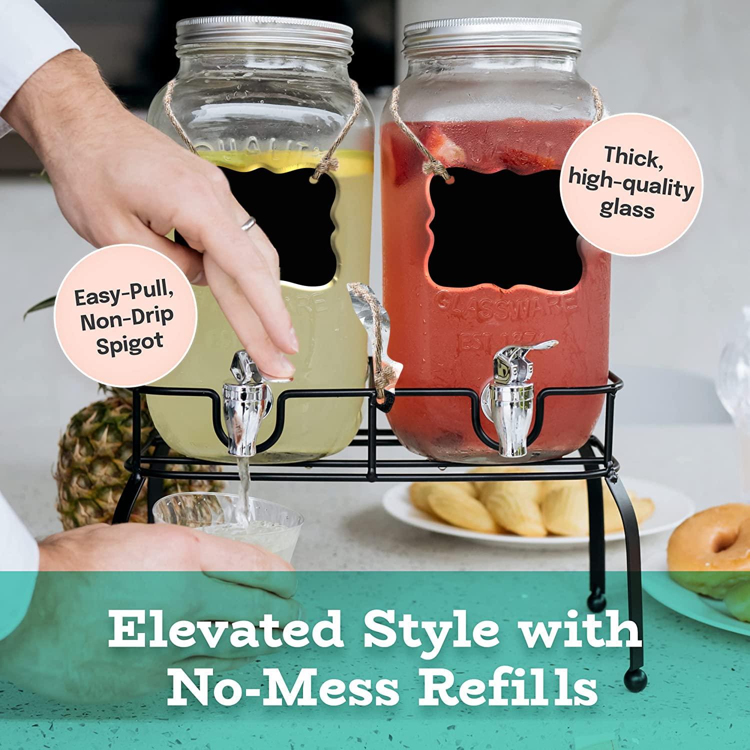 Estilo Estilo Glass Drink Dispenser for Parties - Set of 2-1 Gallon Halloween Drink Dispenser with Stand, Glass Water Dispenser Countertop for Weddings, Sun Tea Jar, Lemonade & Laundry Detergent Dispenser