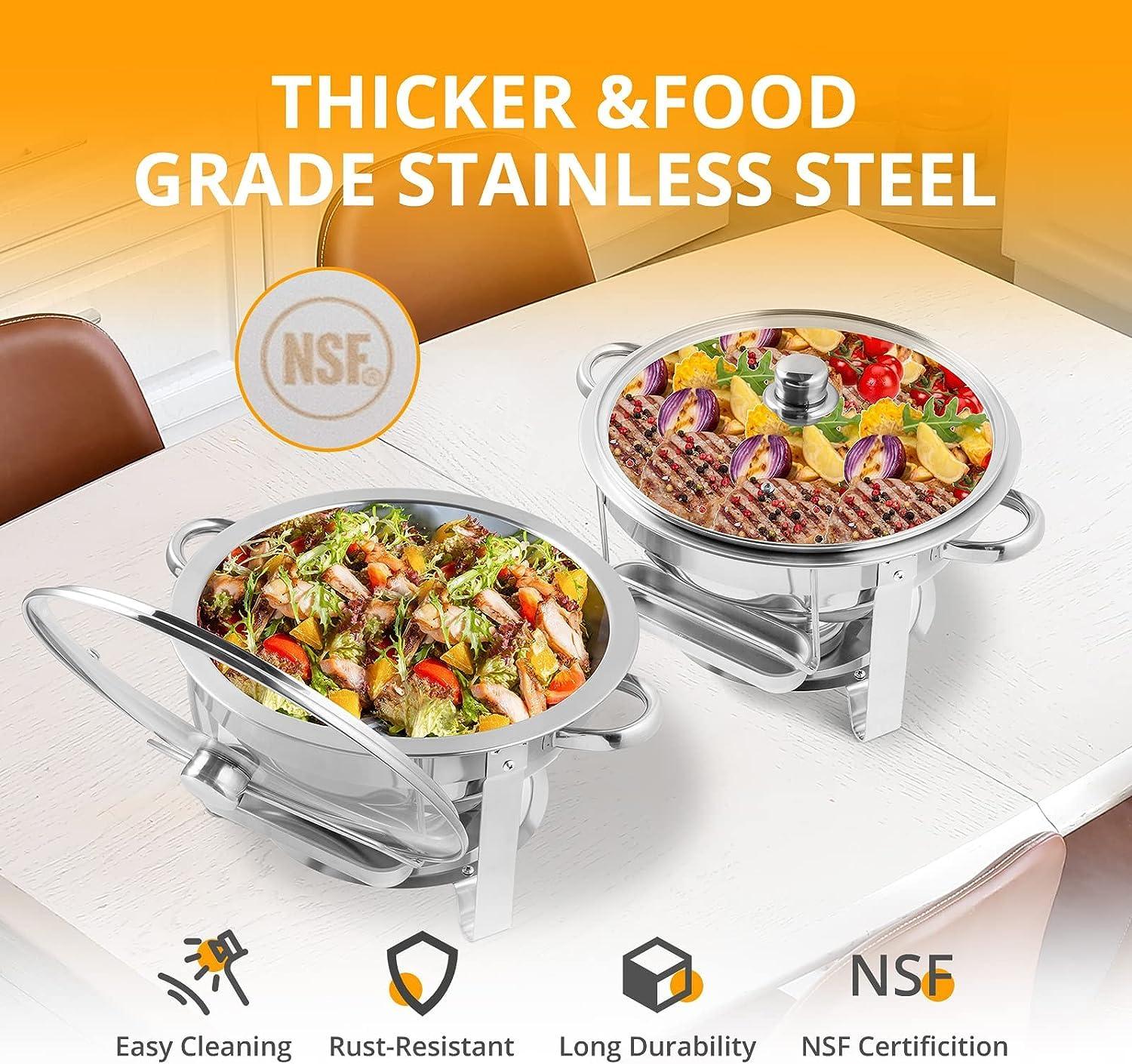 ROVSUN ROVSUN 5Qt 6 Pack Chafing Dish Buffet Set, NSF Stainless Steel Round Chafers for Catering, Buffet Servers and Warmers Set with Glass Lid & Lid Holder for Wedding Party Banquet Event