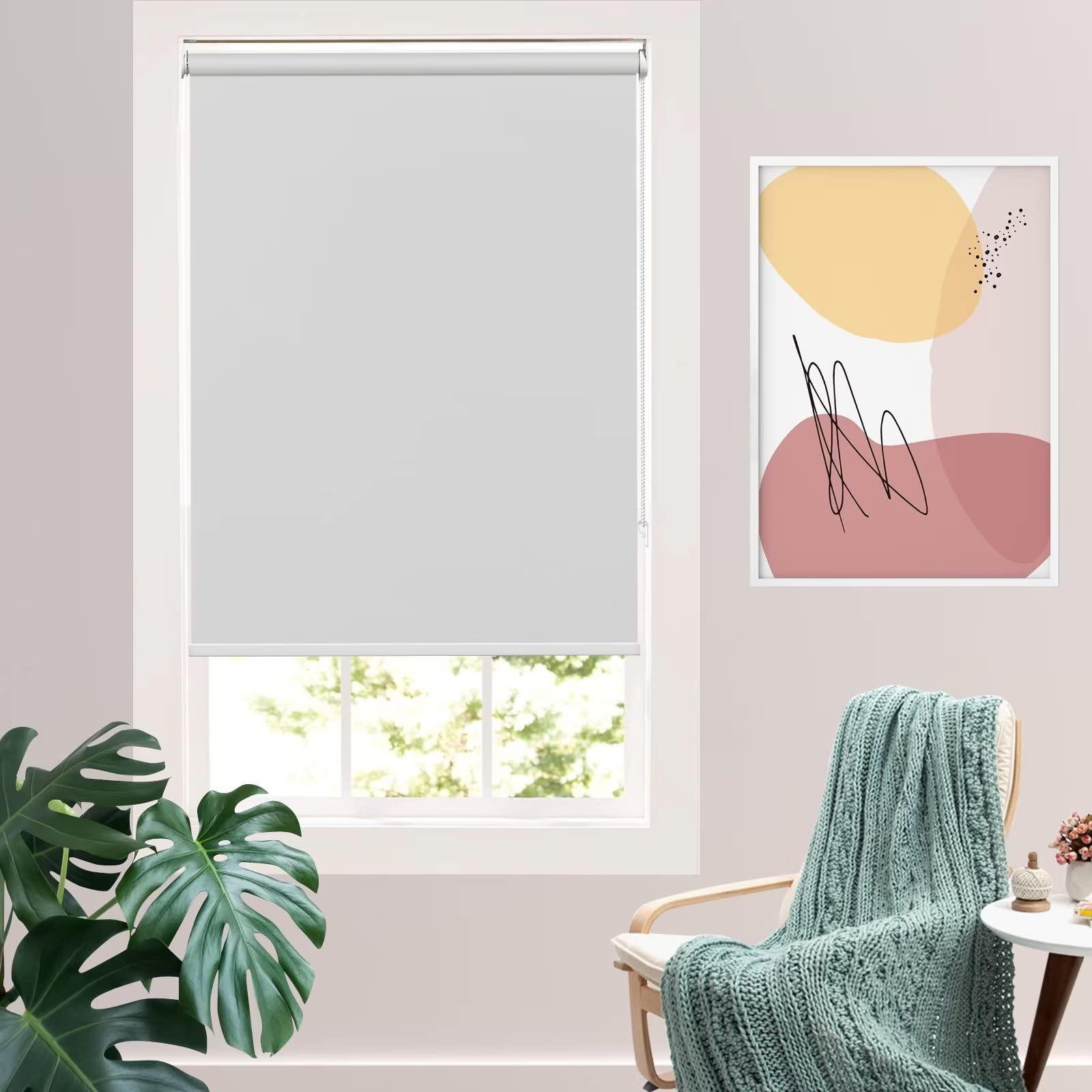 LOHOU Blackout Roller Window Shades and Blinds for Indoor Windows Waterproof Home Shower Office Privacy Custom French Door Shade Room Darkening Blinds (Cool Silver 100% Blackout, 21" W x 72" H)