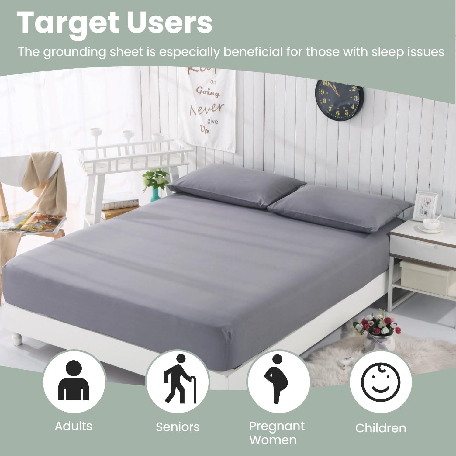 GLUYOHEY Grounding Sheets for Earthing, 15\" Deep Pockets Earthing Fitted Bottom Sheet, Queen Bedding Fitted Sheet