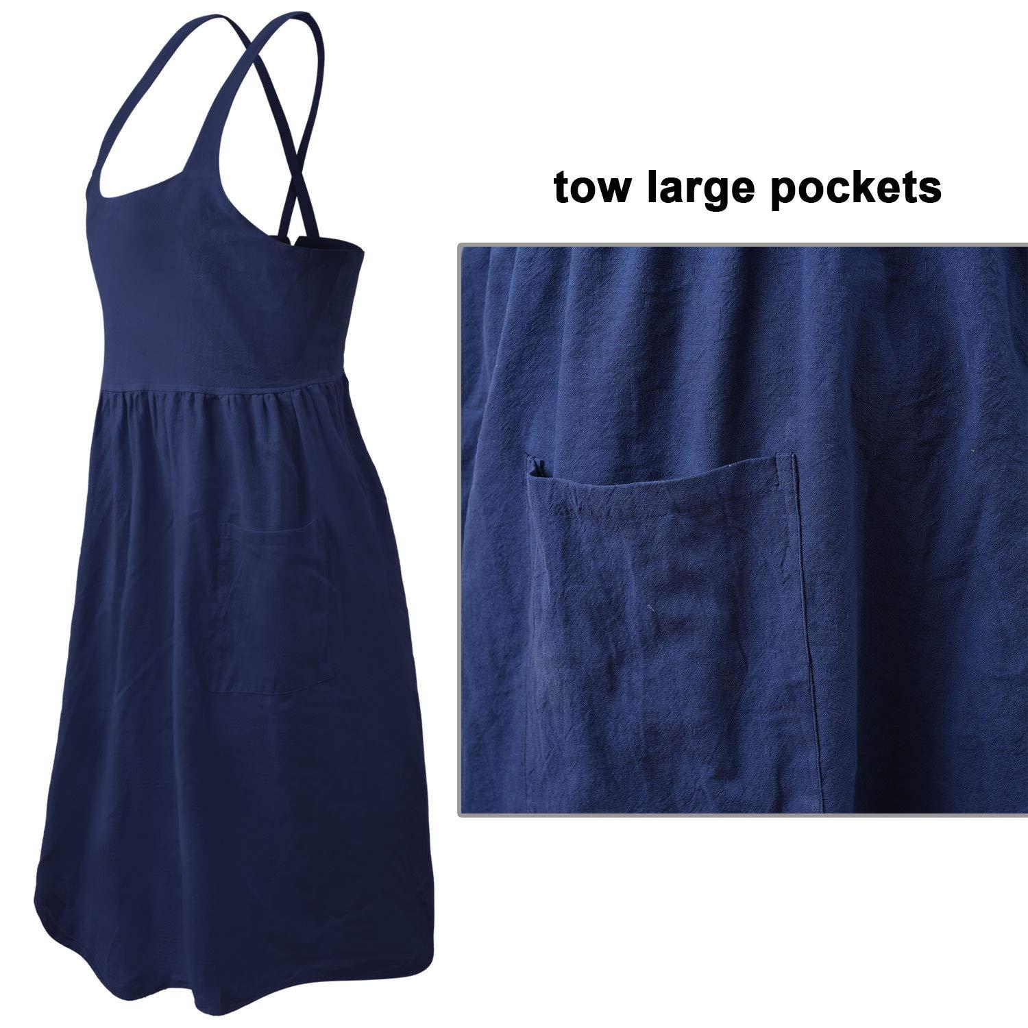 Uaussi Uaussi Cotton Linen Apron Cross Back Work Apron for Women with Pockets Pinafore Dress X Cross Halter Apron for Baking Chef Garden