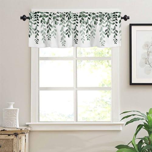 Onekaccu Onekaccu Kitchen Curtains Valances for Windows, Sage Green Leaves Valance Curtains Rod Pocket Short Curtains for Living Room Bedroom Small Window Treatment Seaonal Botanical Silhouette 60\"x18\"