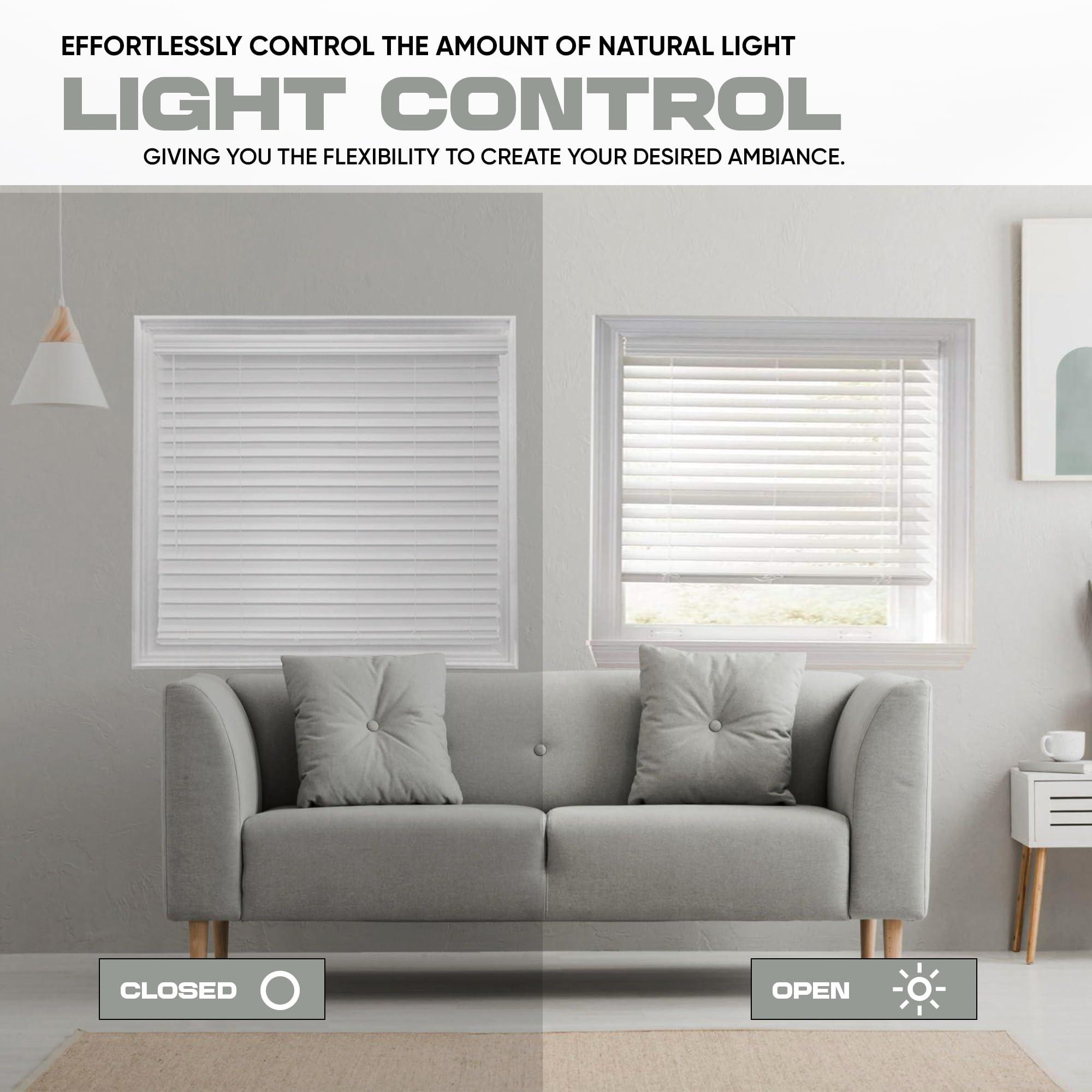 Blinds Emporium Of GA Blinds Emporium Elite 2 Inch Faux Wood Blind - 66" Wide x 72" Custom Cut Cordless Indoor Window Blinds for Privacy and Light Control, White Faux Wood Venetian Blinds for Home and Office