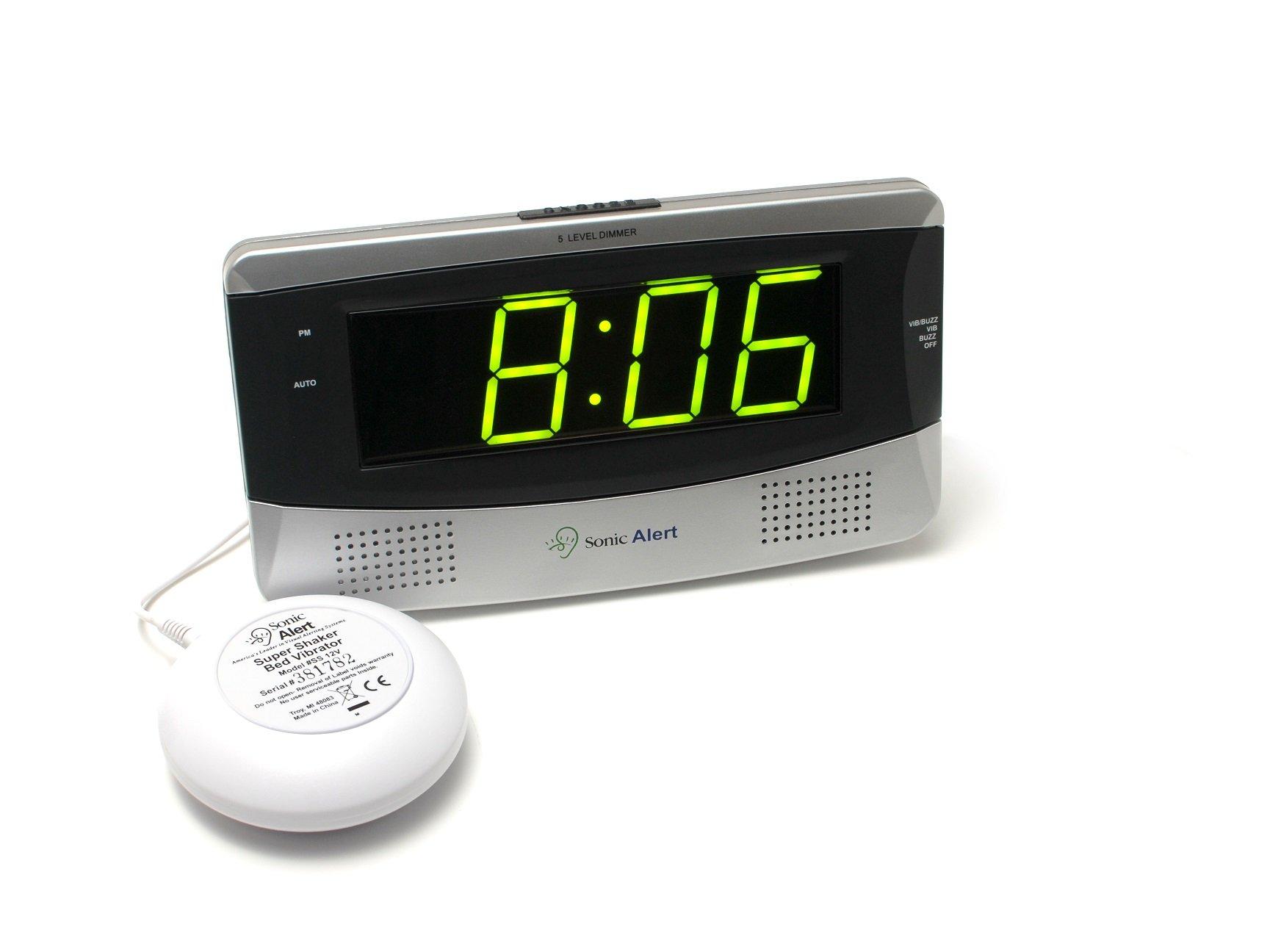 Sonic Alert Sonic Alert Large Digital Clock, Loud Alarm Clock for Heavy Sleepers with Snooze, Full Range Brightness Dimmer, Outlet Powered Digital Clocks for Bedroom, Desk, Bedside, Shelf (gray) Silver