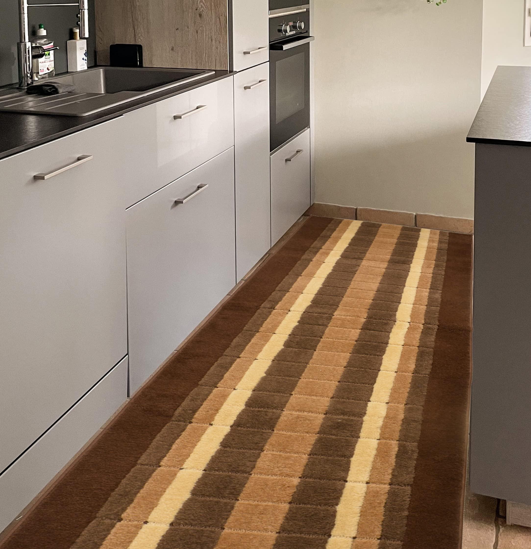 RugStylesOnline Washable Custom Size Runner Rug Squares Geometric Design Extra Long Runner Rugs for Hallways 26 Inch Wide x Pick Your Size by Feet Slip Skid Resistant Rubber Back (Square Brown, 24 ft x 26 in)