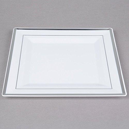 Amscan Elegant Square Plastic Plates with Silver Trim - 7.25\" (Pack of 8) - Premium White Dinnerware - Perfect for Buffets, Parties, and Special Occasions